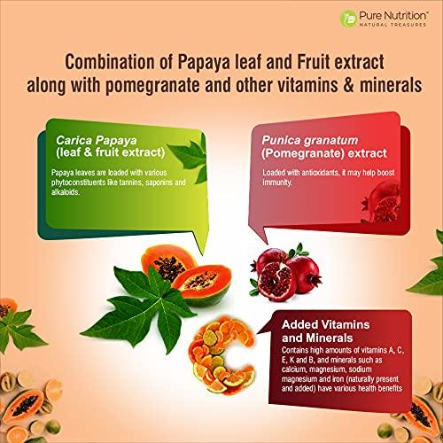 PURE NUTRITION NATURAL TREASURES PURE NUTRITION NATURAL TREASURES Papaya Complete - 120 Veg Capsules. (Supports Platelet Immunity & Digestion) Each Capsule Contains 500mg Carica Papaya Fruit and Leaf Extract | 120 Days Supply