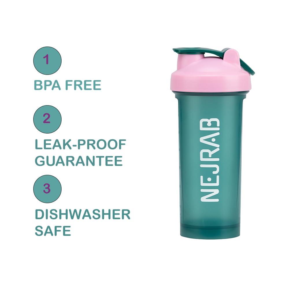 NEJRAB NEJRAB Protein Shaker Bottle - Sports Blender Bottles for Protein Mixes and Shakes - 28 Oz, Leak-Proof, shaker cups for protein shakes, Pre-workout (Green), Medium, NJB 28-Oz