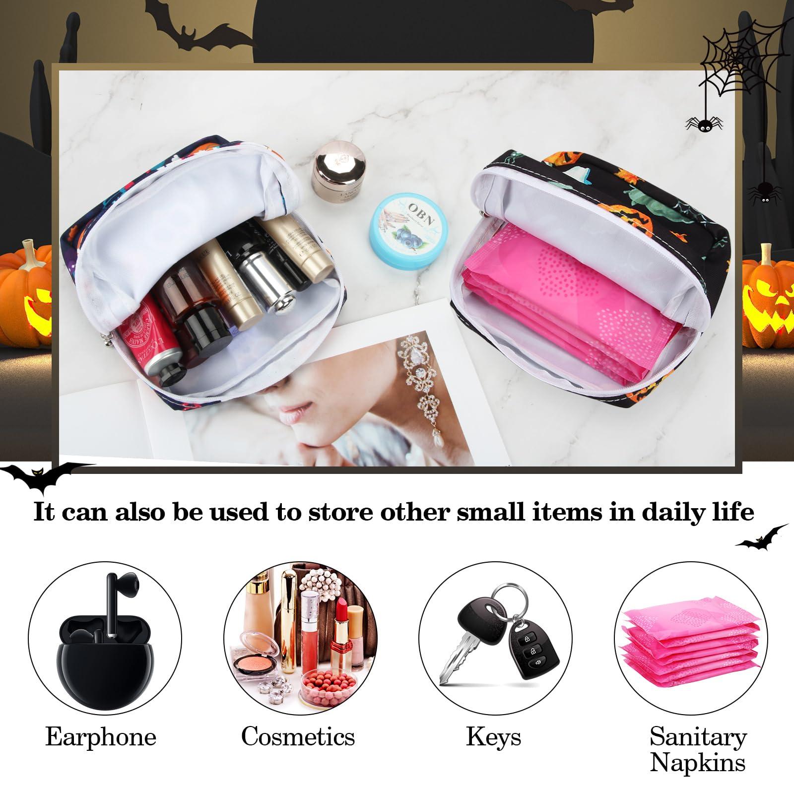 Likesing Likesing Period Bag Pouch, Canvas Sanitary Napkin Storage Bag for Girls Womens, Portable Sanitary Napkin Period Pad Pouch Bag for Purse, Small Make Up Bags(Halloween)