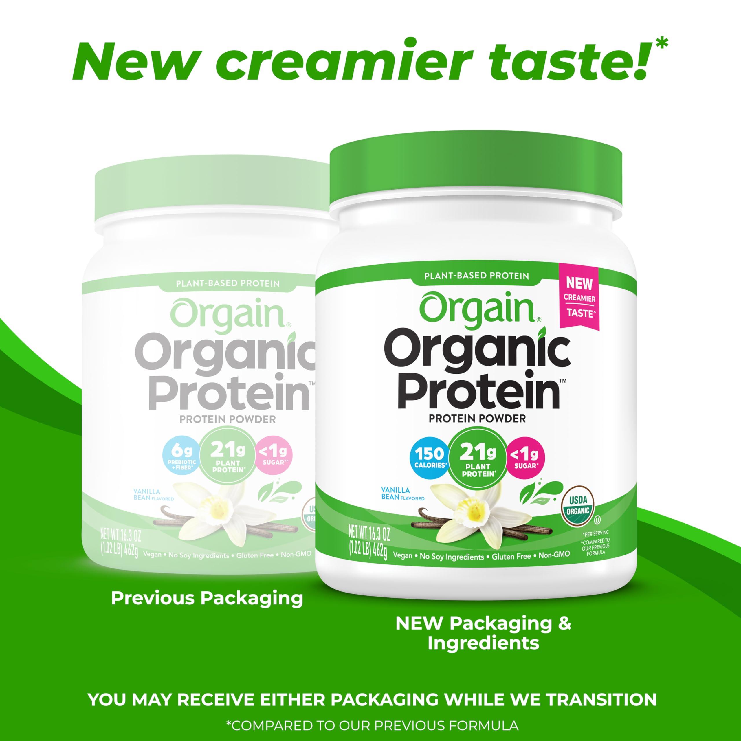 Orgain Orgain Organic Vegan Protein Powder, Vanilla Bean - 21g Plant Based Protein, 4g Prebiotic Fiber, No Lactose Ingredients, No Added Sugar, Non-GMO, For Shakes & Smoothies, 1.02 lb (Packaging May Vary)