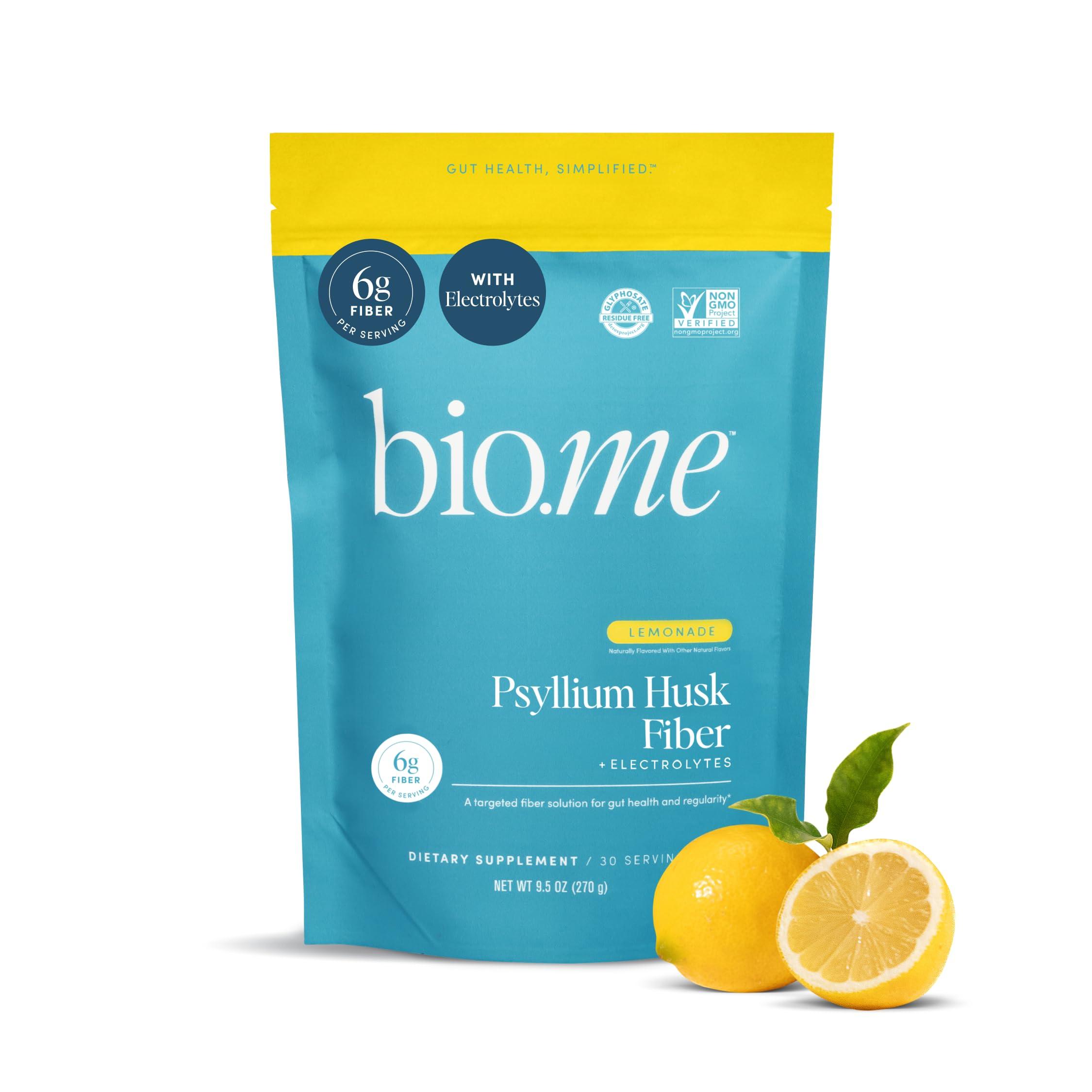 Bio.me Fiber Rescue - Psyllium Husk Powder for Digestive Health & Bloating Relief, Sugar Free Lemonade Flavored Prebiotic Soluble Fiber Powder, Non-GMO Fiber Supplement Powder, Gluten Free - 30 Servings
