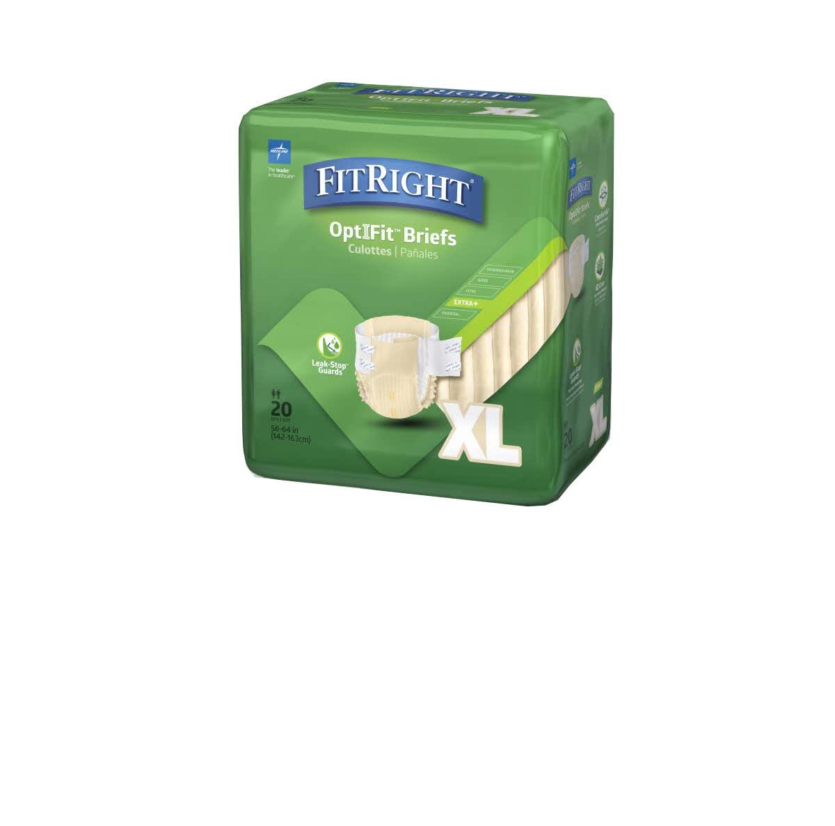 Medline Medline FitRight OptiFit Extra+ Adult Diapers with leak stop guards, Disposable Incontinence Briefs with Tabs, Moderate Absorbency, X-Large, 57\"-66\", 20 count