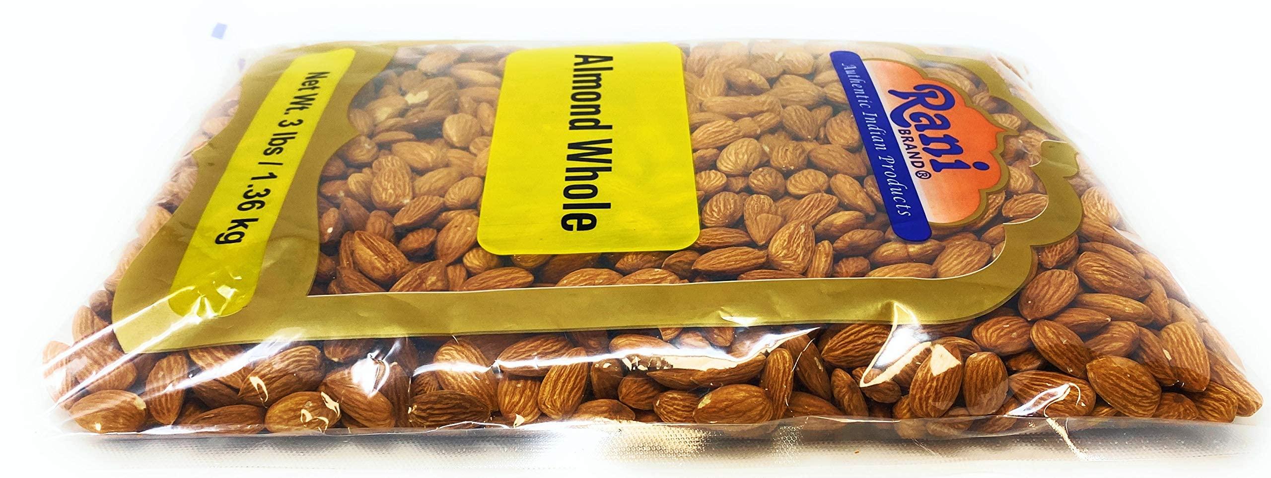 Rani Brand Authentic Indian Products Rani Almonds, Raw Whole With Skin (uncooked, unsalted) 48oz (3lbs) 1.36kg ~ All Natural | Vegan | Kosher | Gluten Friendly | Fresh Product of USA ~ California Shelled Almonds