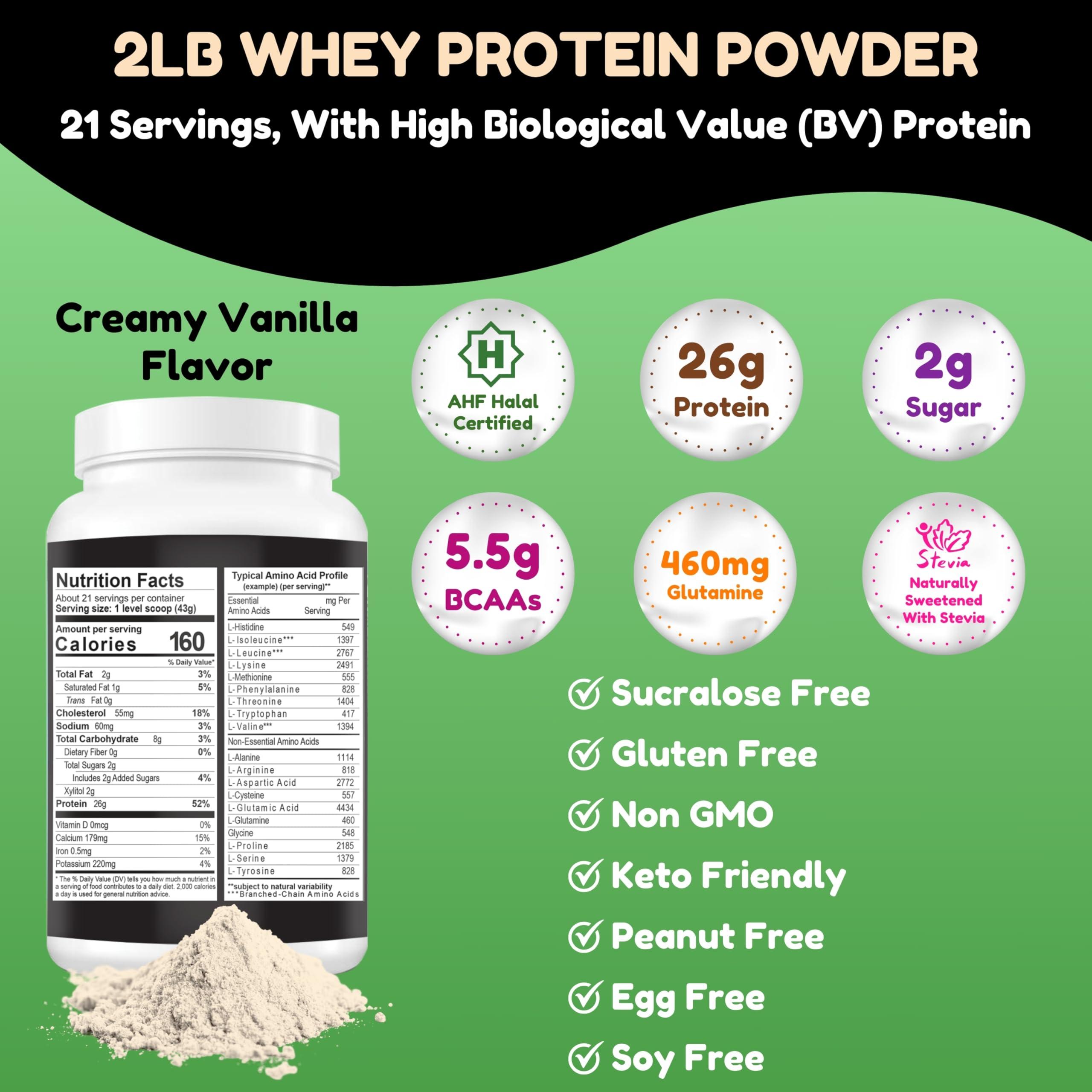 SHIFAA NUTRITION SHIFAA NUTRITION Delicious Creamy Vanilla Halal Whey Protein Powder 2Lbs | 26g Protein, 5500mg BCAAs, and 460mg Glutamine | for Recovery & Lean Muscles | Gluten-Free | Non-GMO | Keto-Friendly
