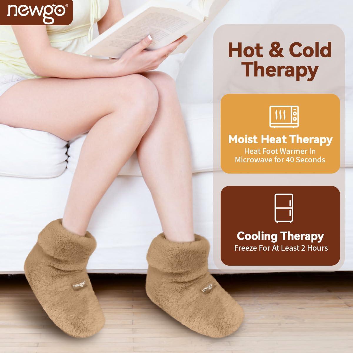 NEWGO NEWGO Microwaveable Booties Foot Warmers Aching Feet Relief, Heating Pad for Foot Heated Slippers for Cold Feet, Achilles Tendinitis, Plantar Fasciitis, Muscle Soreness, Ankle Pain Relief - Brown