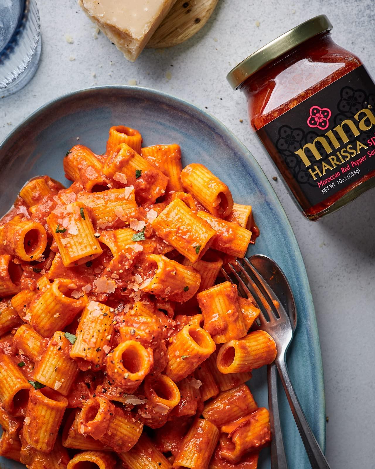 Mina Mina Harissa Sauce Duo, Red Harissa Hot Sauce (10 oz) & Green Harissa Hot Sauce (10 oz), Authentic Moroccan Spicy Chili Pastes, Excite Your Senses with Mina\'s Harissa Seasoning