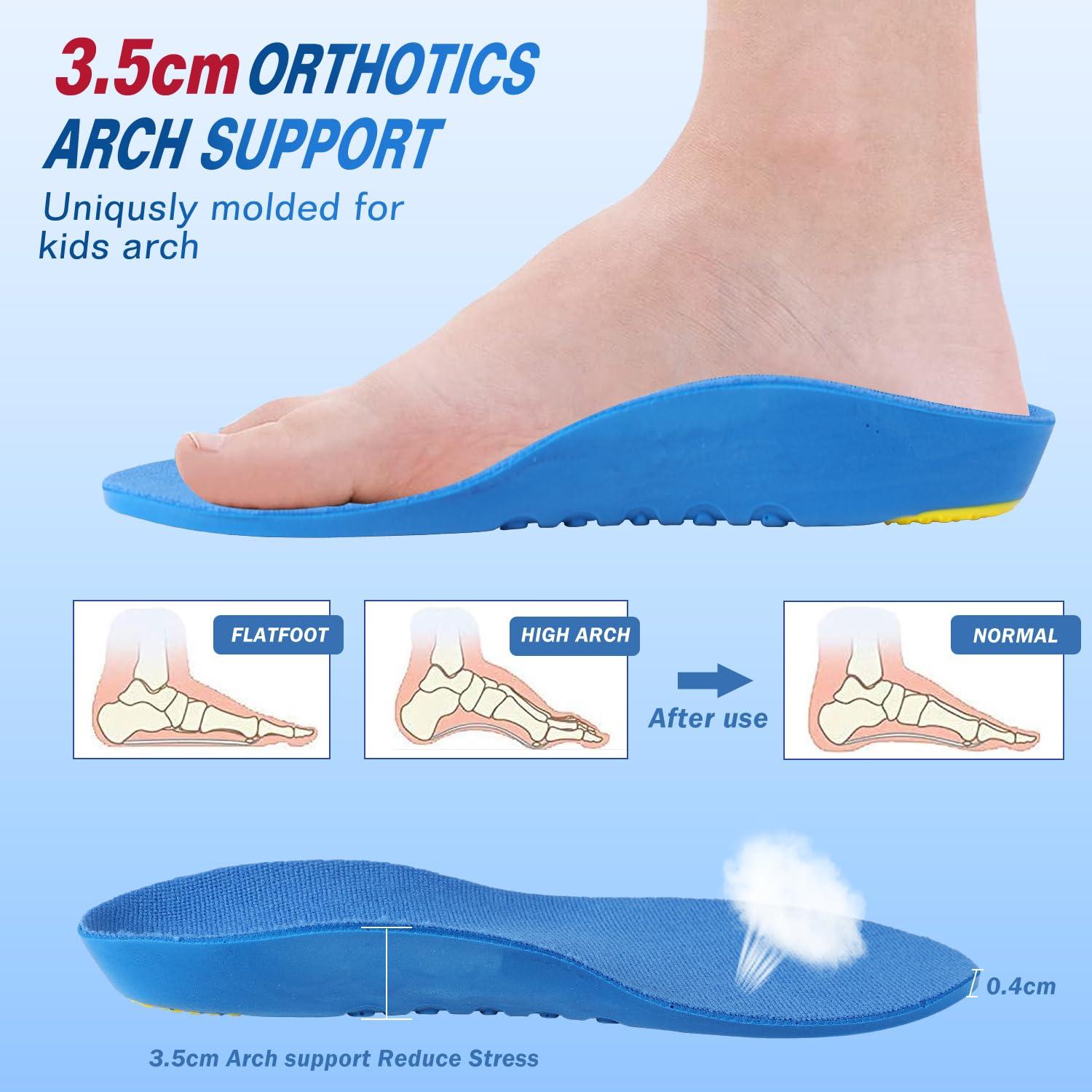 Bacophy Bacophy Kids Orthotic Arch Support Shoe Insoles, Deep Heel Cup, Shock Absorption, Blue