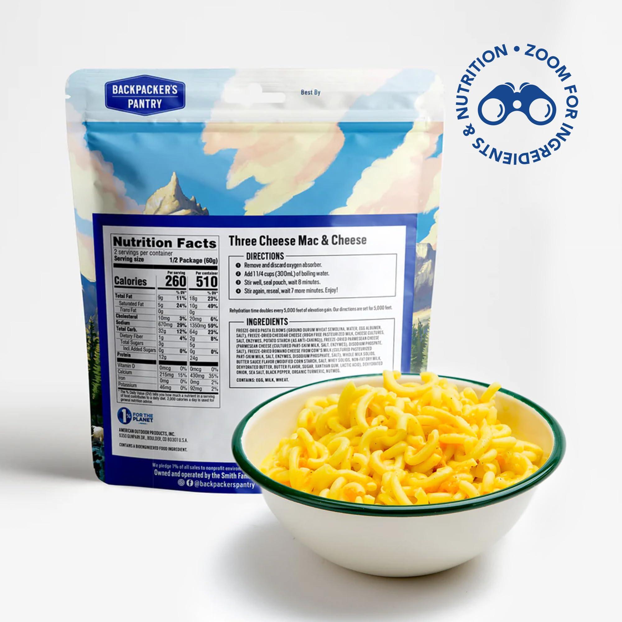 Backpacker's Pantry Backpacker's Pantry Three Cheese Mac & Cheese - Freeze Dried Backpacking & Camping Food - Emergency Food - 24 Grams of Protein, Vegetarian - 1 Count