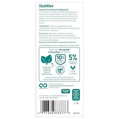 Tom's of Maine Tom\'s of Maine Fluoride-Free Toddler Training Toothpaste, Mild Fruit, 1.75 oz. 3-Pack (Packaging May Vary)