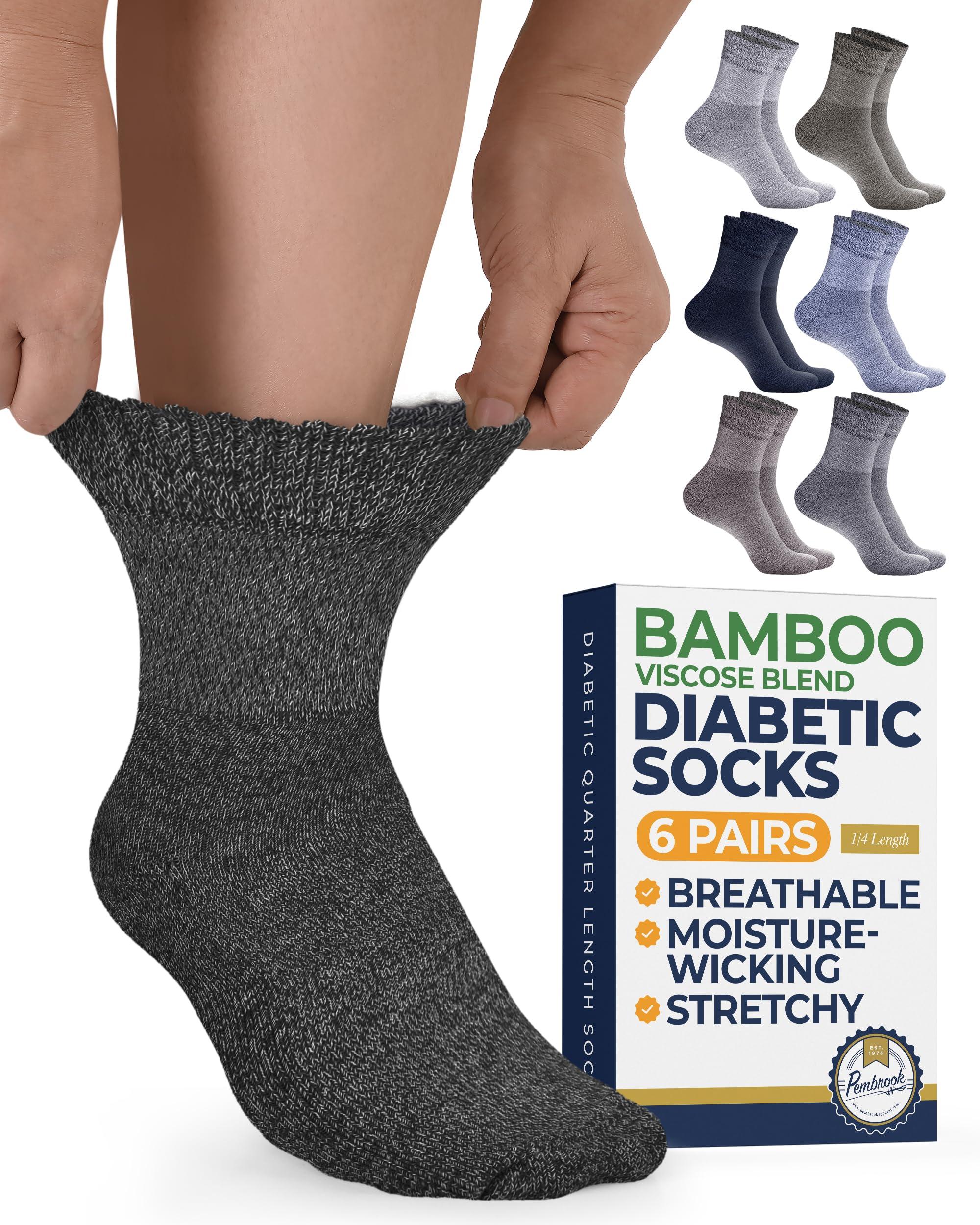 Pembrook Pembrook Bamboo Viscose Diabetic Socks for Women & Men - 6 Pairs Ankle Socks for Swollen Feet | Neuropathy Socks | Moisture Wicking Diabetes Socks | Tan, Light Tan, Navy, Light Blue, Grey, Light Grey
