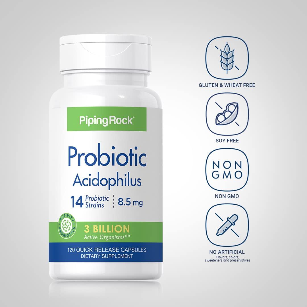 Piping Rock Piping Rock Probiotic Acidophilus Capsules for Women and Men | 3 Billion Live Cultures | 120 Pills | 14 Strains Supplement | Non-GMO, Gluten Free