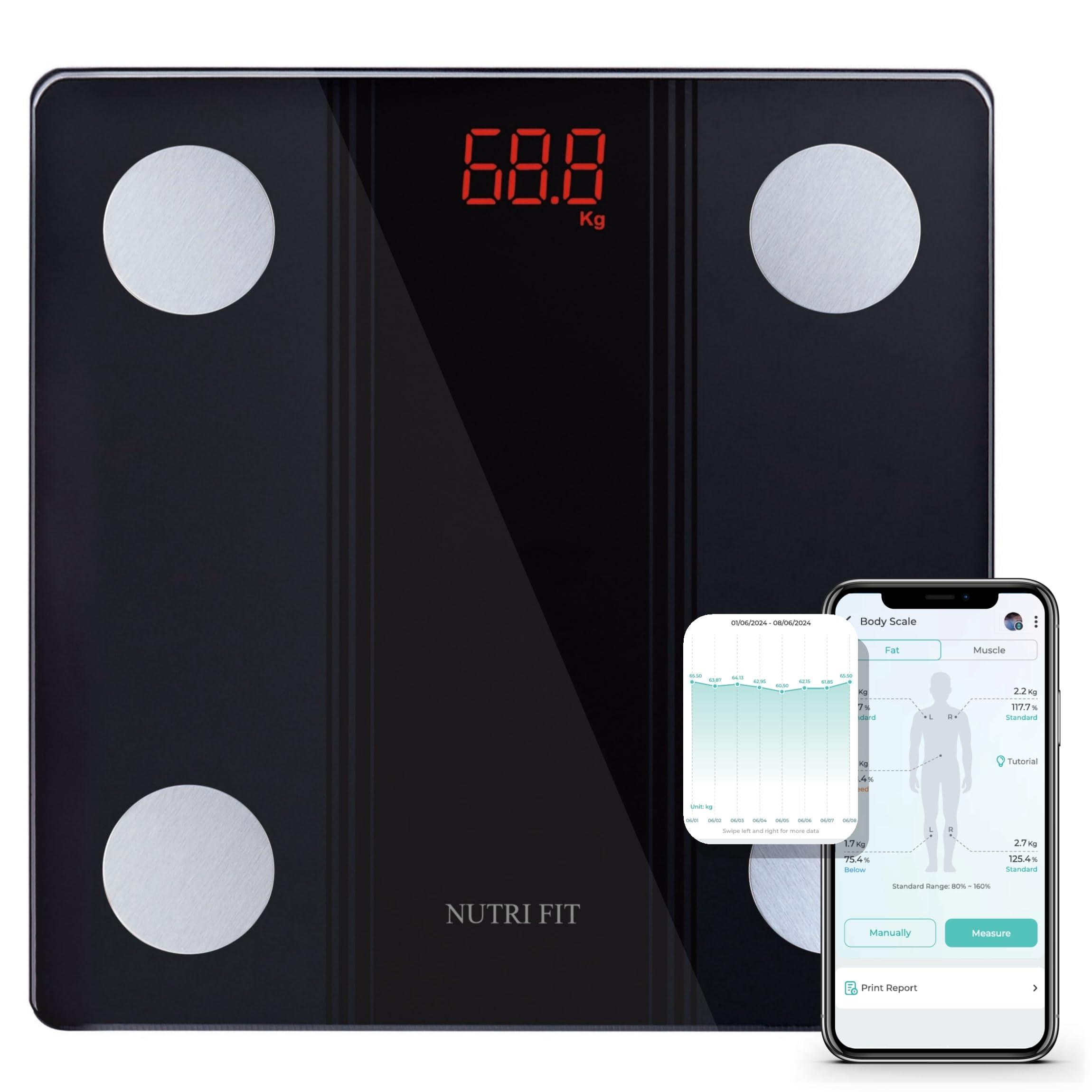 NUTRI FIT NUTRI FIT Bathroom Scale Smart Digital Bluetooth Scales for Body Weight, Body Fat, BMI Body Composition Analyzer Weighing Scale with High Precision Measurements Sync APP Heavy Duty 330lbs