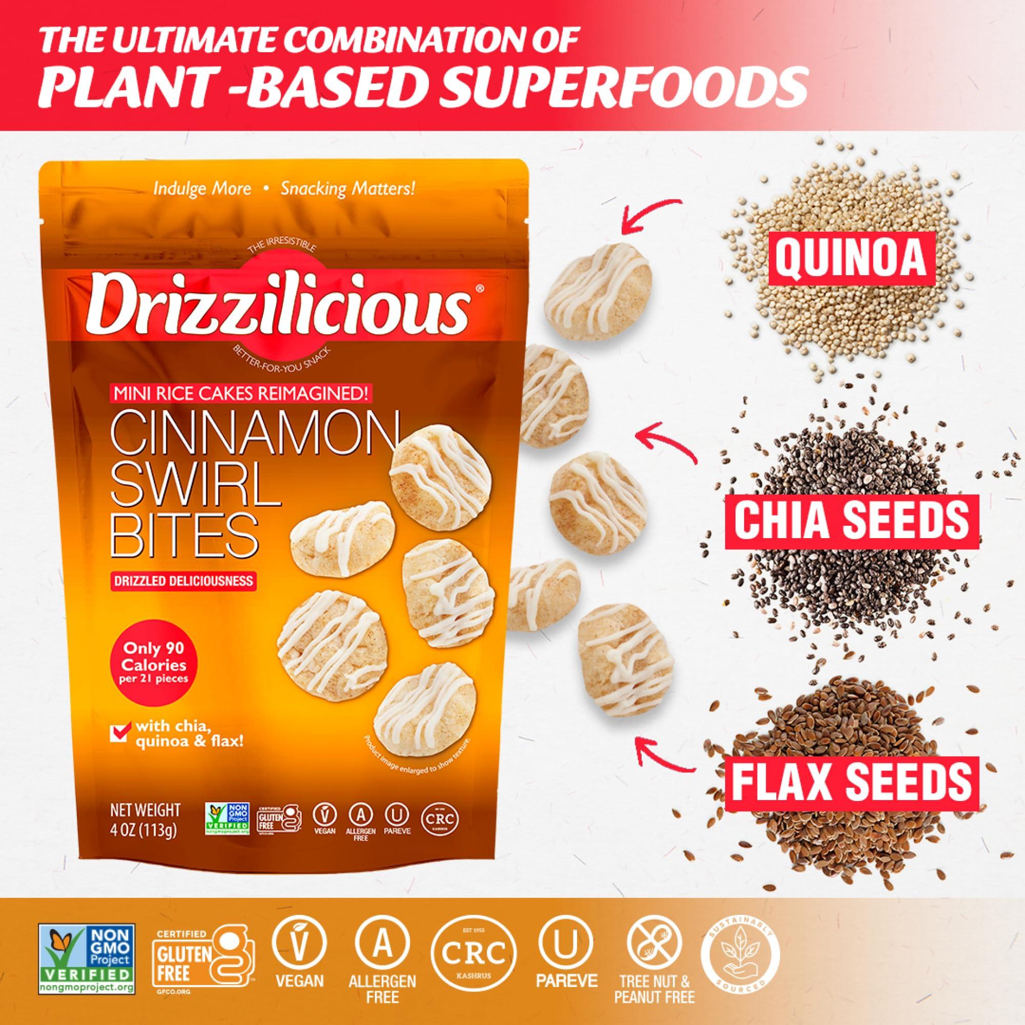 Drizzilicious Drizzilicious Mini Rice Cakes Cinnamon Swirl - Rice Crisps, Healthy Snack for Adults and Kids, Flavored Rice Cakes, Vegan, Gluten Free, Allergen Free, Only 90 Calories Per Serving - 4 oz (Pack of 1)