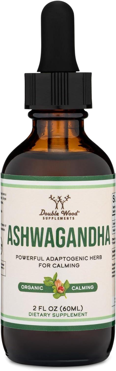 Double Wood Supplements Ashwagandha Organic Drops for Stress Relief (1,200mg, 60 Servings) Ashwagandha Tincture for Adrenal Support and Cortisol Manager (Vegan Safe, Gluten Free, Non-GMO) by Double Wood