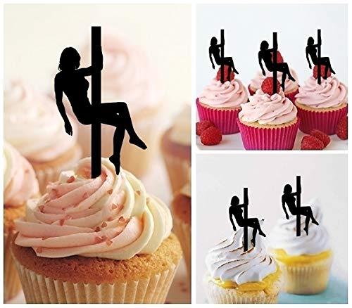 jjphonecase TA0952 Pole Dance Female Silhouette Party Wedding Birthday Acrylic Cupcake Toppers Decor 10 pcs