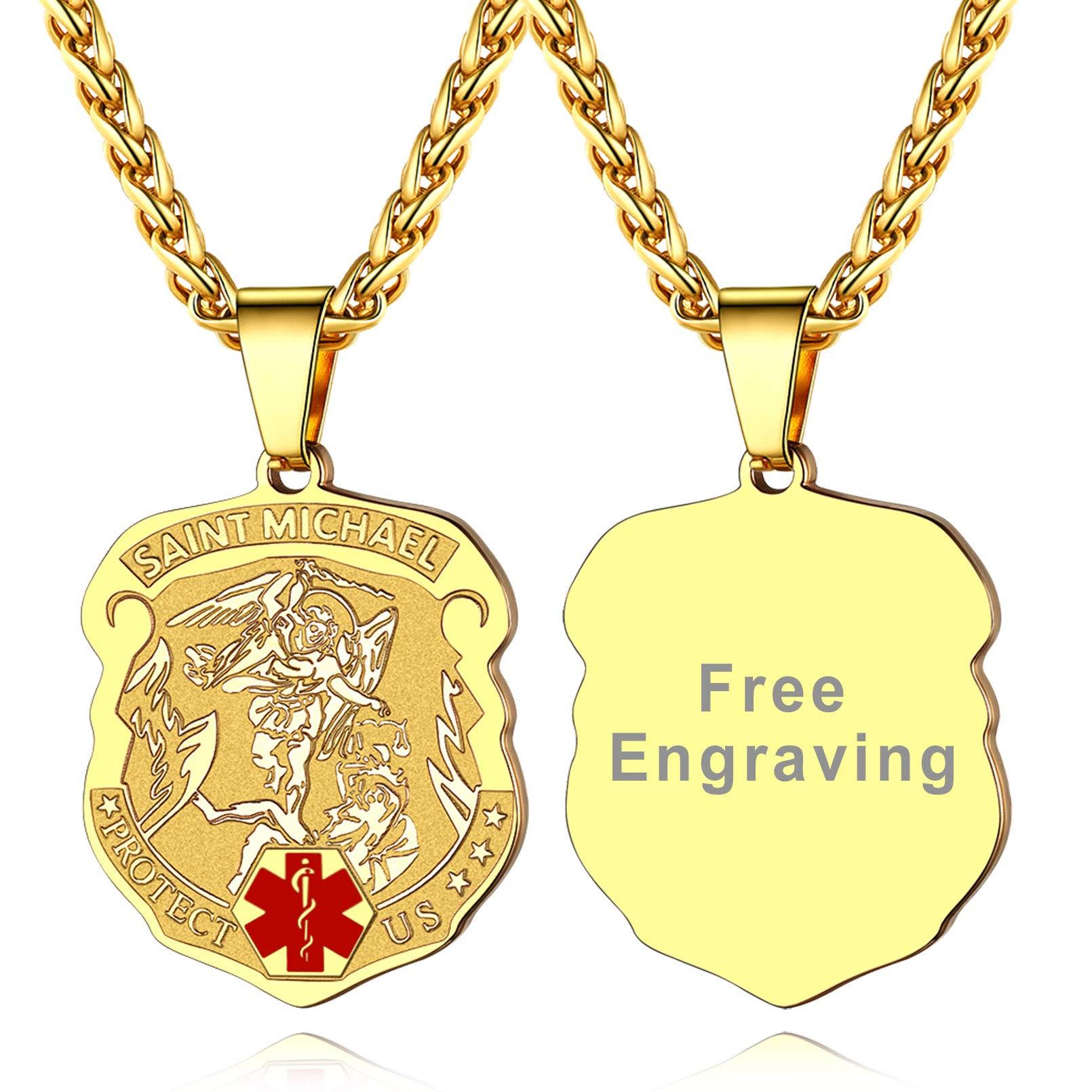 Supcare Supcare Diabetic Necklace for Men Gold Stainless Steel Necklace Engraved Necklace Medical Alert Necklace for Men Customizable Necklace