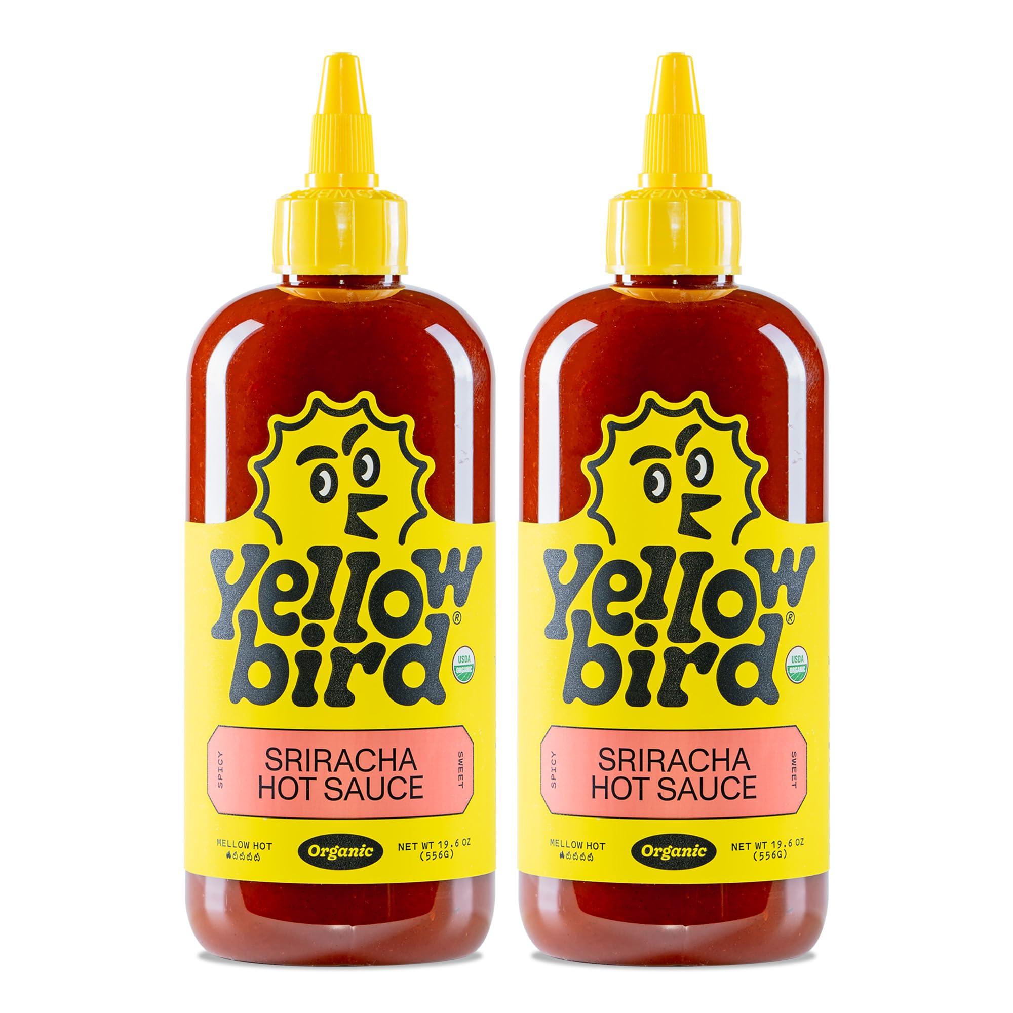 Yellowbird Foods Yellowbird Organic Sriracha Sauce - Vegan, Gluten-Free Organic Hot Sauce Sweetened with Dates - Tabletop Size - Plant-Based Garlic Sriracha Hot Sauce Made with Organic Jalapenos - (19.6 oz, 2 Count)