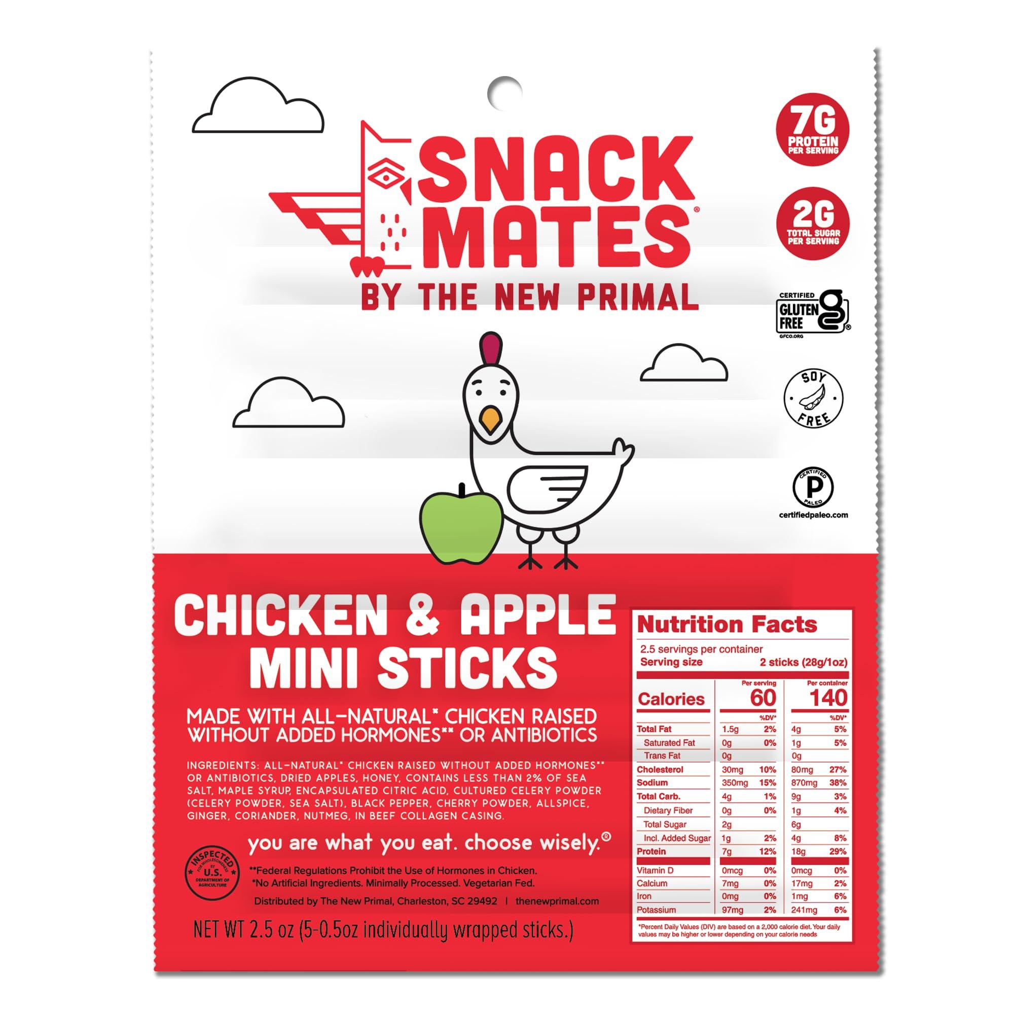 The New Primal The New Primal Snack Mates, Chicken and Apple Stick - All Natural Chicken, High Protein and Low Sugar Kids Snack, Certified Paleo, Gluten Free, Lunchbox Friendly - 1 Count (Pack of 5)