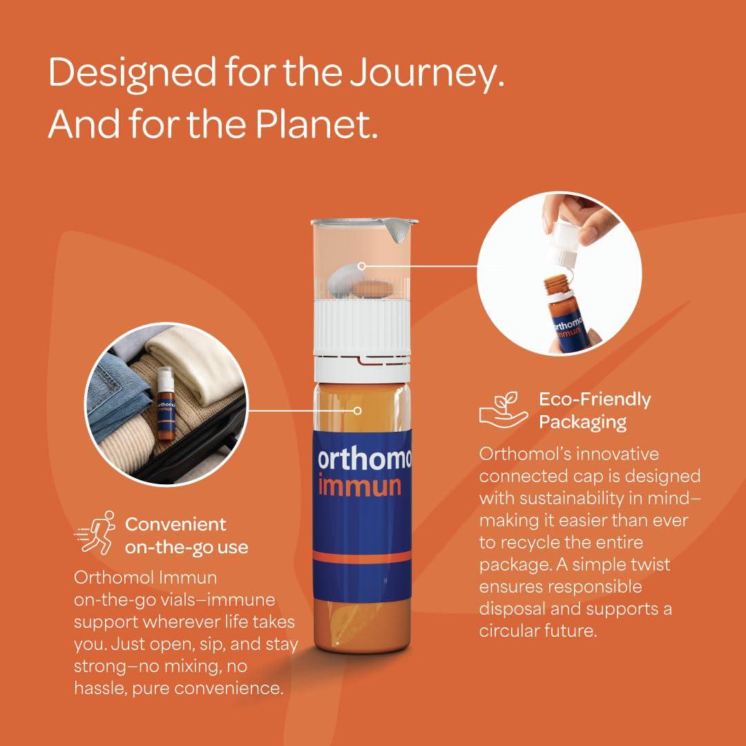 Orthomol Orthomol Immun Vial, Daily Liquid Immune Support Supplement, 7-Day Supply, Includes Vitamins A, B, C, D, E, Zinc & Iodine, Premium Formula for Enhanced Immune Defense & Overall Vitality