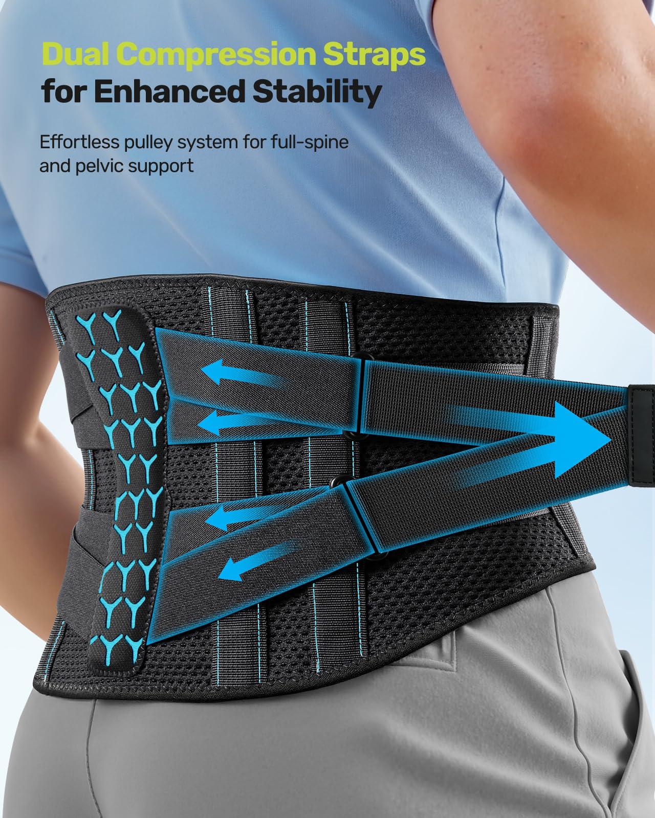 Rakiie Rakiie Back Brace for Lower Back Pain Women Men, Ergonomic Back Support Brace with Lumbar Pad, Adjustable Straps and Soft Breathable Mesh Fabric, Lumbar Back Support Belt Relief from Sciatica, Herniated Disc, Size M (Waist: 33.5\"-39.4\")