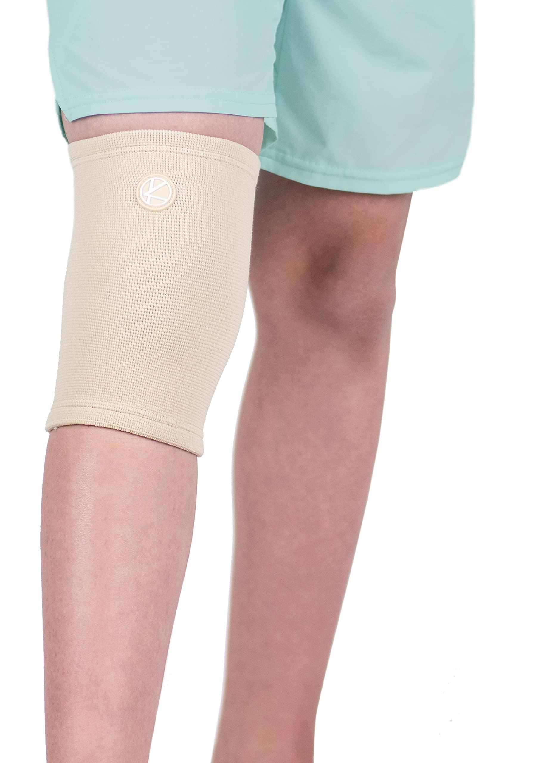 KARM KARM Kids Knee Brace Sleeve - Youth Knee Compression Sleeve for Kids, Child - Support for Pain, Sports, Football, Basketball, Gymnastics, Recovery, Boys & Girls (Beige)