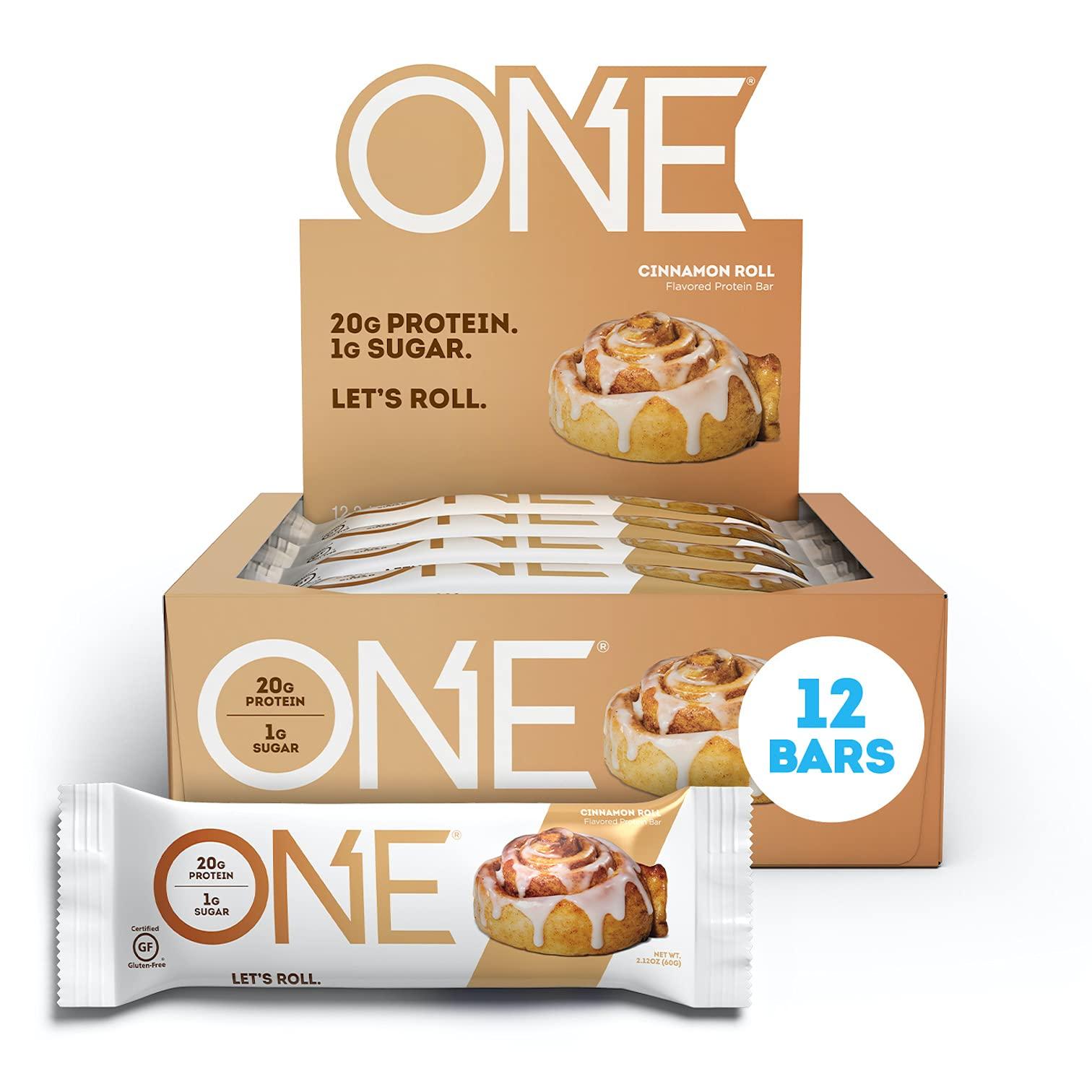 ONE ONE Protein Bars Cinnamon Roll & Caramel Macchiato Gluten Free with 20g Protein 12 Count