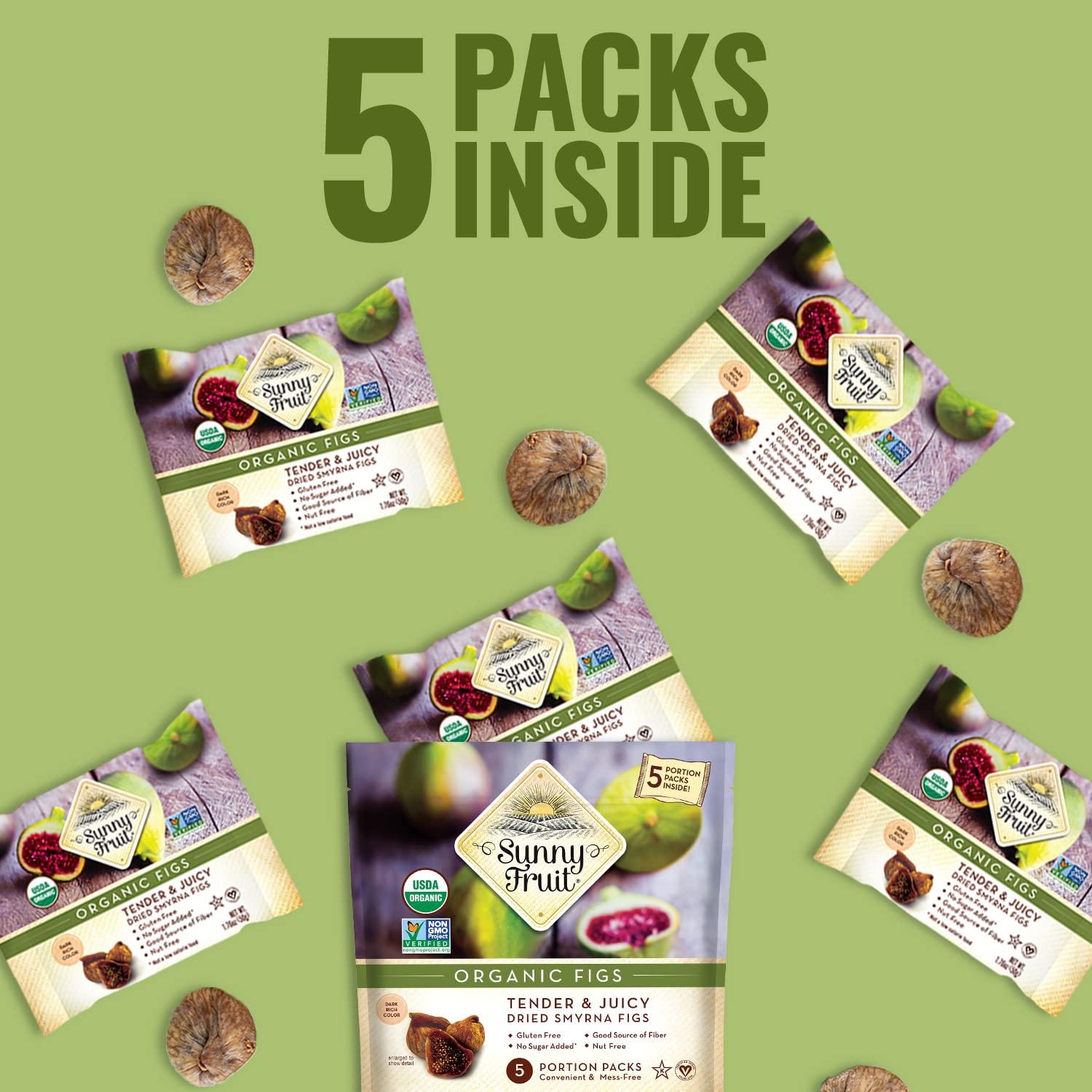 SUNNY FRUIT Sunny Fruit Soft Organic Turkish Dried Figs - 1 Bag (5 Individual Portion Packs) | Healthy, Convenient Snack Packs | ORGANIC, NON-GMO, VEGAN, HALAL, KOSHER, NO PRESERVATIVES, NO SUGAR ADDED
