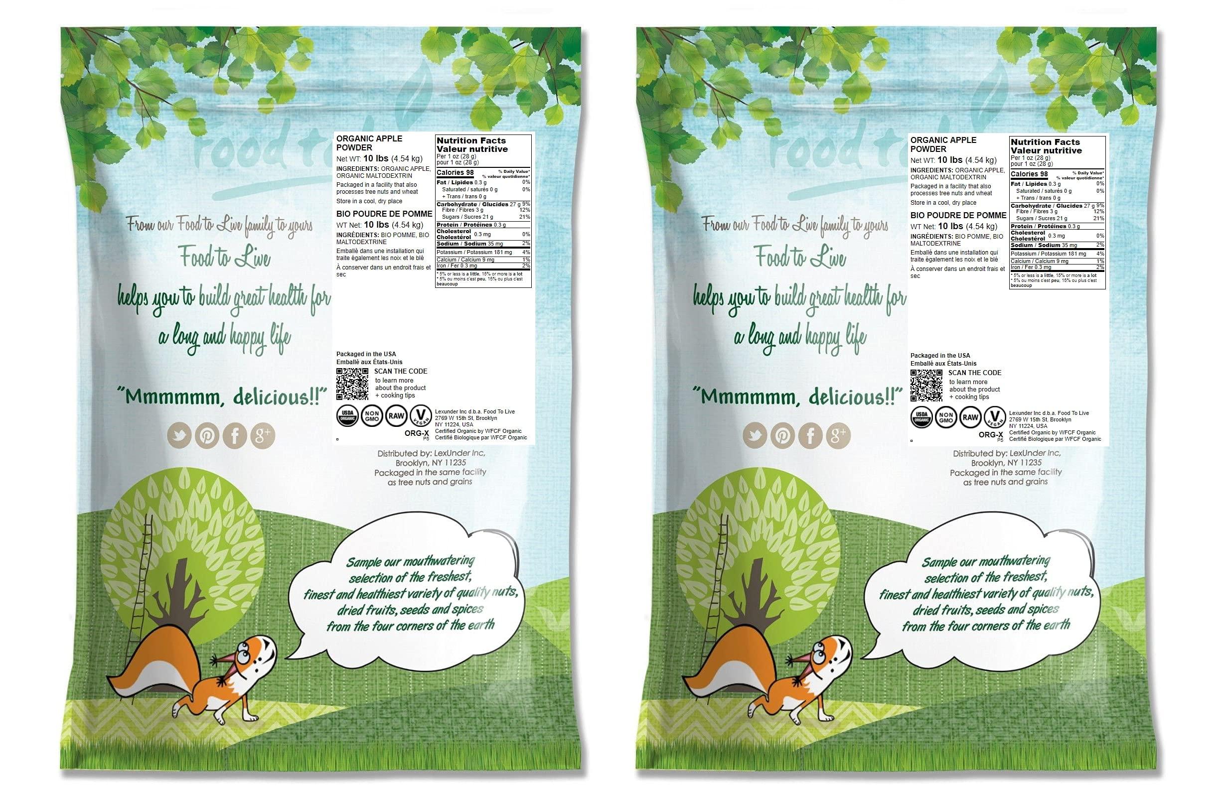 Food to Live Food to Live Organic Apple Powder, 20 Pounds - Non-GMO, Unsulfured, Raw, Vegan, Bulk, Great for Juices, Smoothies, Yogurts, and Instant Breakfast Drinks, Contains Maltodextrin, No Sulphites