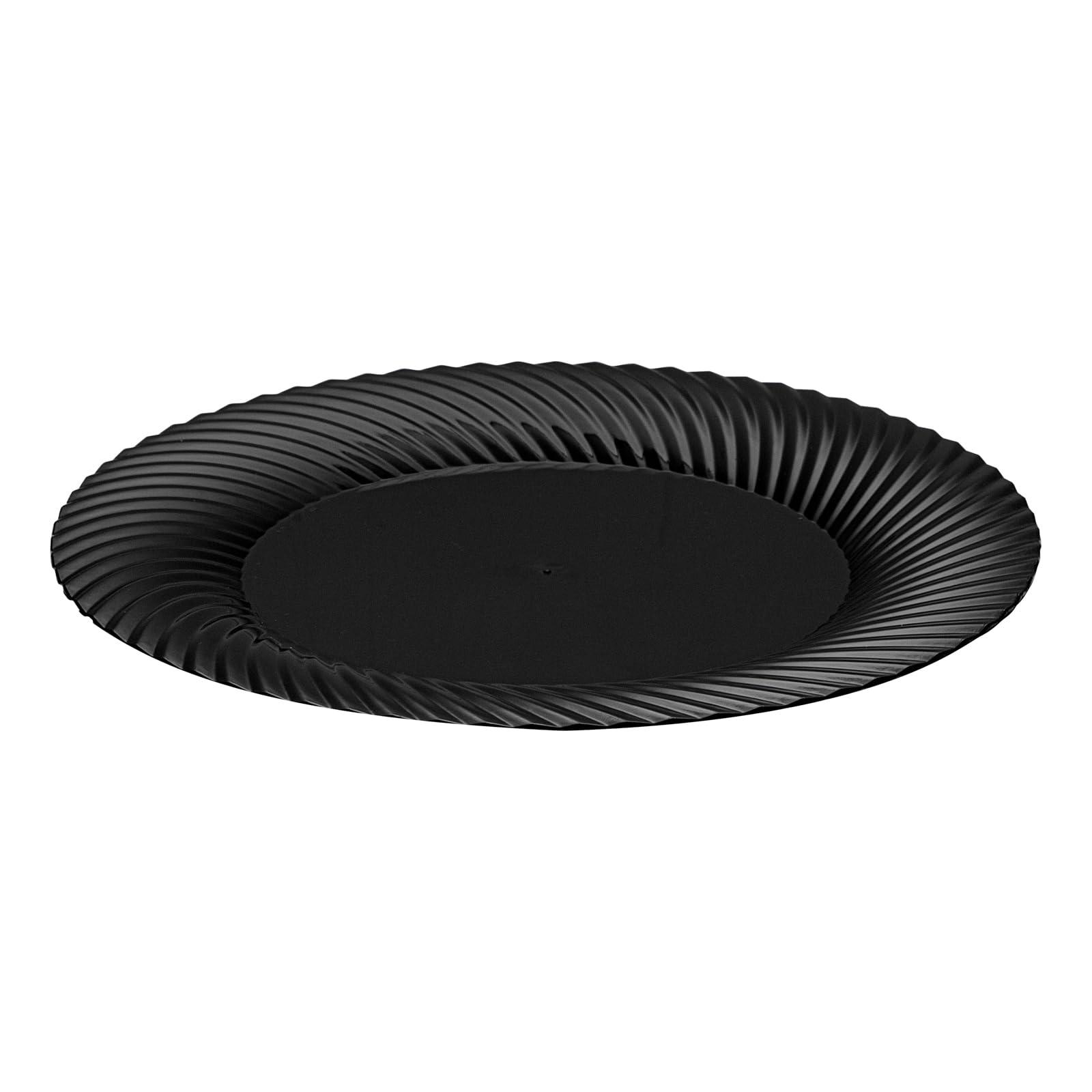 Restaurantware Restaurantware Moderna 7 Inch Premium Disposable Plates 40 Round Plastic Plates For Parties - Wave Pattern Heavy-duty Black Plastic Dinner Plates For Warm And Cold Foods Ideal For Cafes