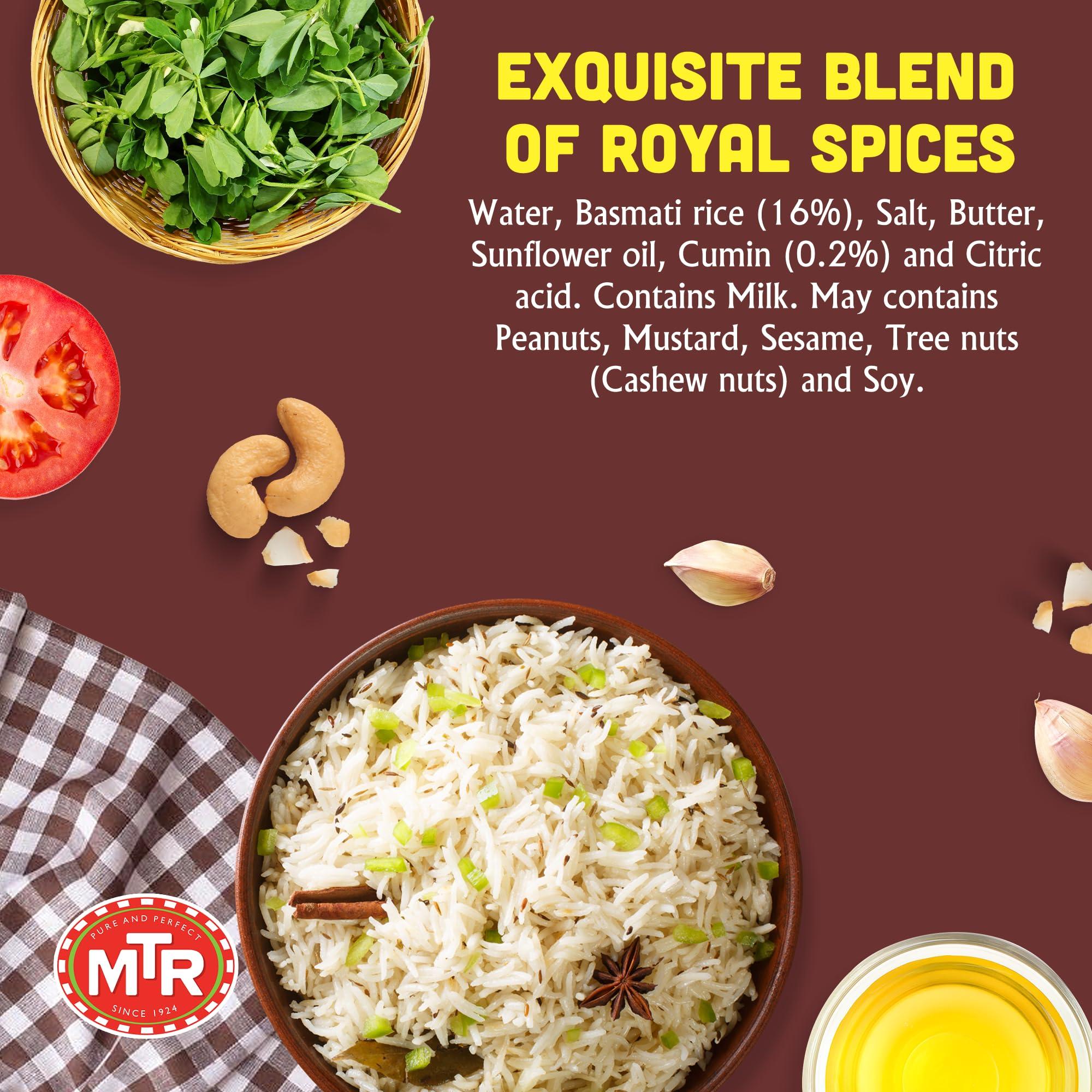 MTR MTR Ready-To-Eat: Jeera Rice - Cumin Rice - Microwavable Rice Packs for Instant Meals - Delicious & Nutritious Rice Ready in Minutes - Suitable for Vegetarians with Natural Ingredients - (Pack of 6)