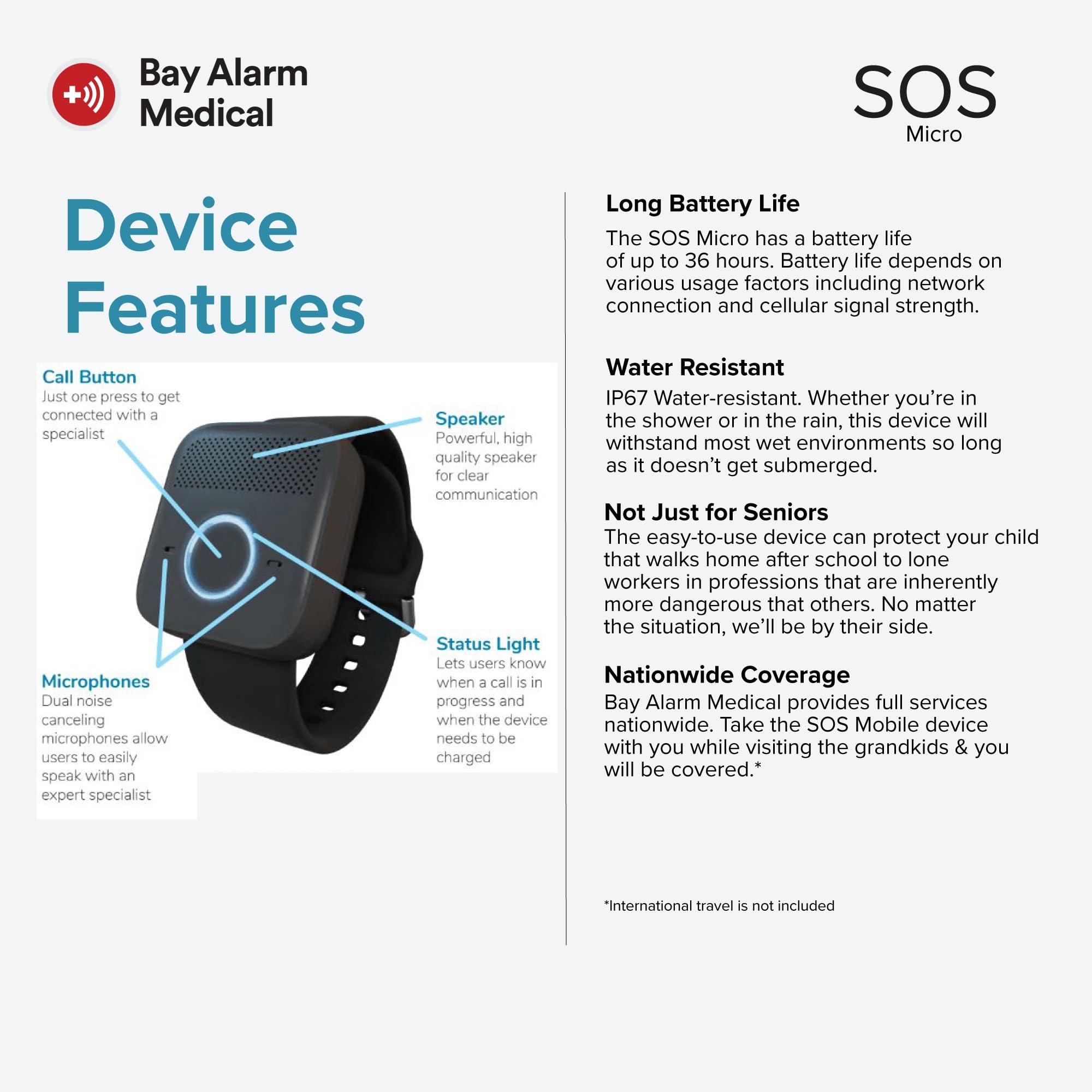 Bay Alarm Medical Bay Alarm Medical SOS Micro - 24/7 Medical Alert with Optional Fall Detection for Seniors - Call to Activate - Location Tracking - Medical Alert System with Elderly Tracking - Panic Button for Seniors