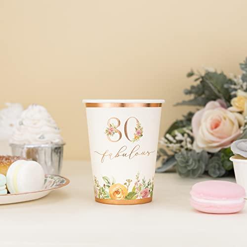 Crisky Crisky 80th Birthday Napkins and Plates for Women Rose Gold Floral Party Decoration, 80 and Fabulous Plates and Napkins for Women 80th Birthday.