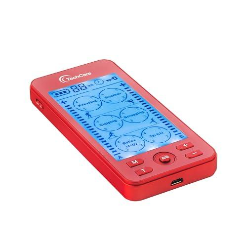 TechCare Massager Tens Unit Plus 24 Rechargeable Electronic Pulse Massager Machine Multi Mode Device with All Accessories (Red)