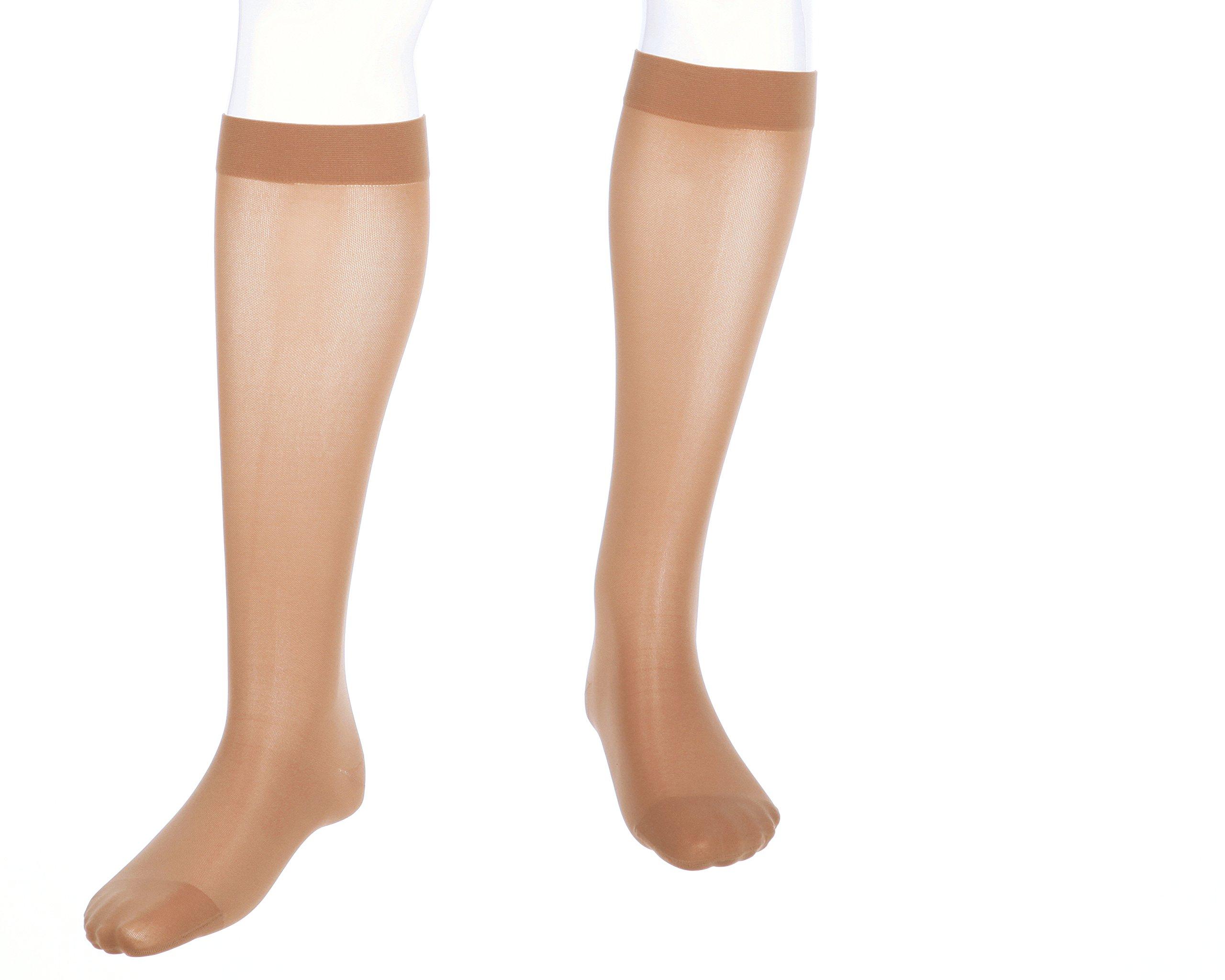 mediven medi Assure, 20-30 mmHg Compression Stockings Closed Toe, Knee High, Semi-Transparent Hosiery, Large - Petite, Beige