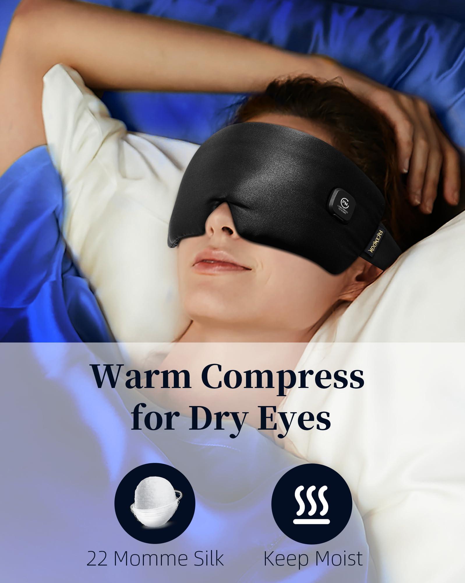 FACEMOON Heated Eye Mask for Dry Eyes - Silk Cordless Warm Eye Compress Moist Heat, FSA HSA Eligible, Eye Heating Pad for Dry Eyes, Stye Treatment, Eye Strain, Travel, Washable, Rechargeable, Black