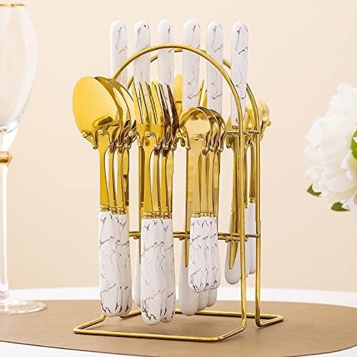 SEELLODGE SEELLODGE Silverware Flatware Cutlery Set, 24 Pieces Creative Stainless Steel Cutlery, Forks And Spoons Gift Box Set (Color : White, Size : 24Pcs)