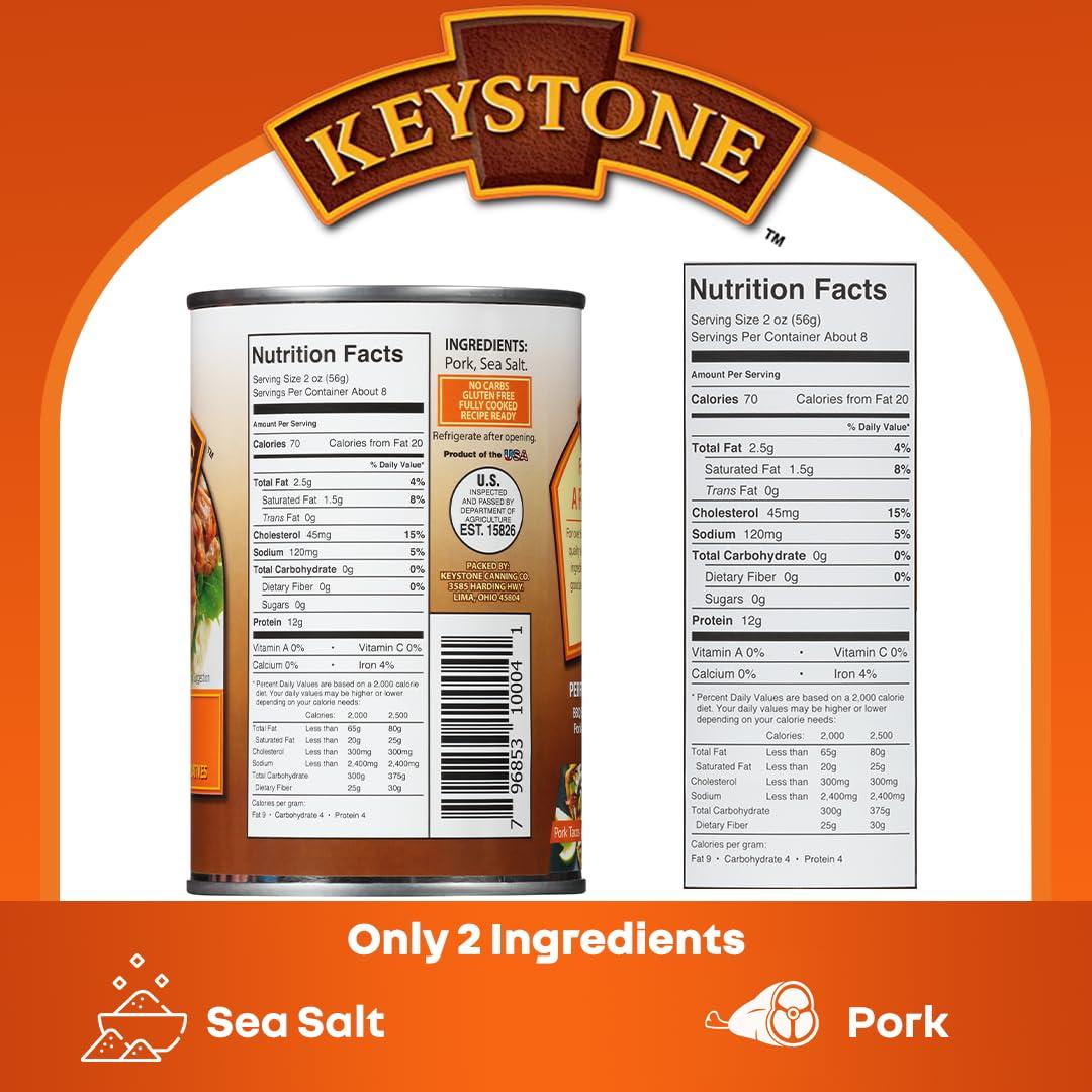 Keystone Keystone Meats All Natural Canned Pork 14.5 Oz Long Term Shelf Life Emergency Food Canned Meat | Fully Cooked Ready to Eat | No Water Added Pack of 24