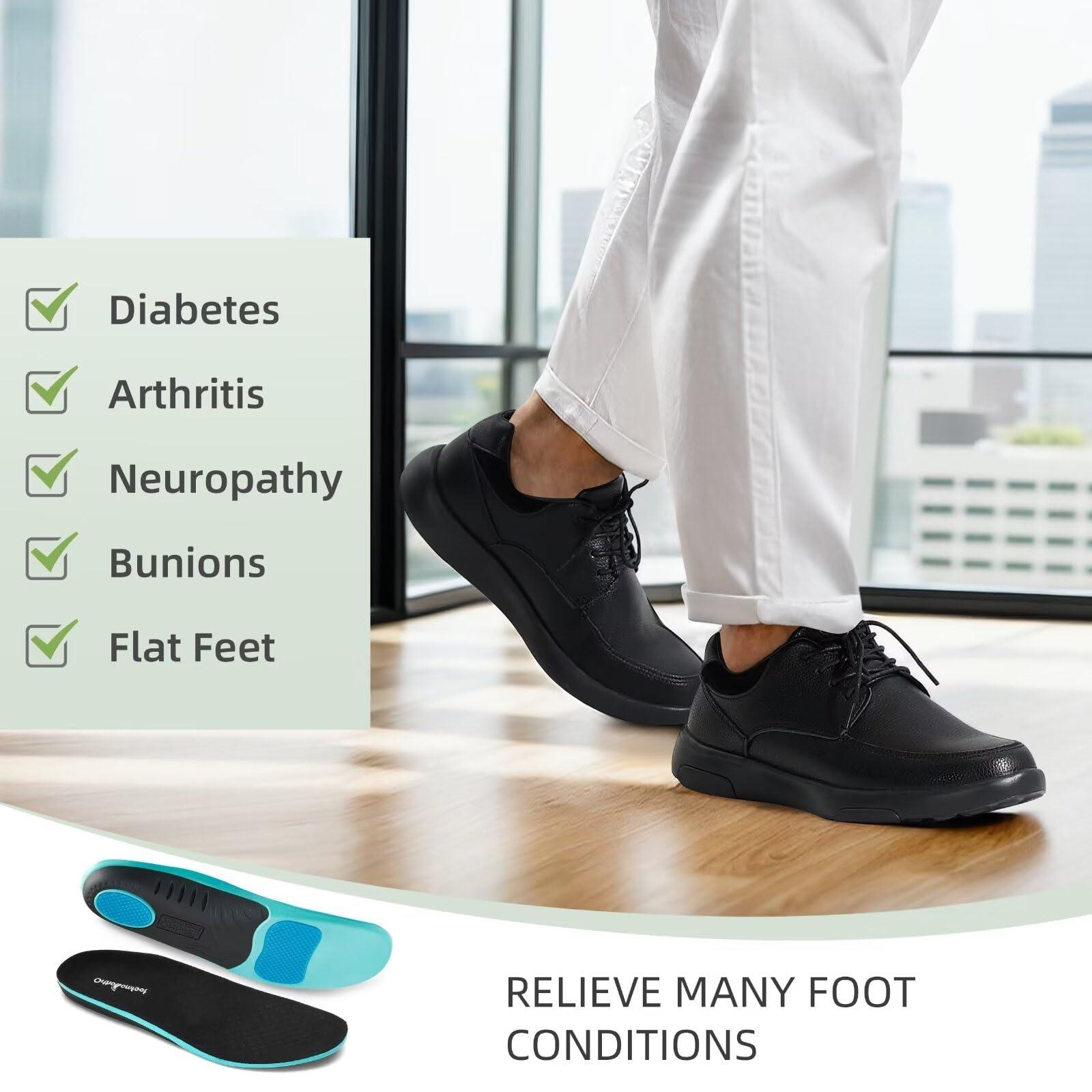 OrthoComfoot Men\'s Orthopedic Dress Oxfords for High Arch: Casual Supportive Cushion Shoes for Plantar Fasciitis, Ultralight Leather Shoeswith Arch Support for Indoor Outdoor Black Size 12