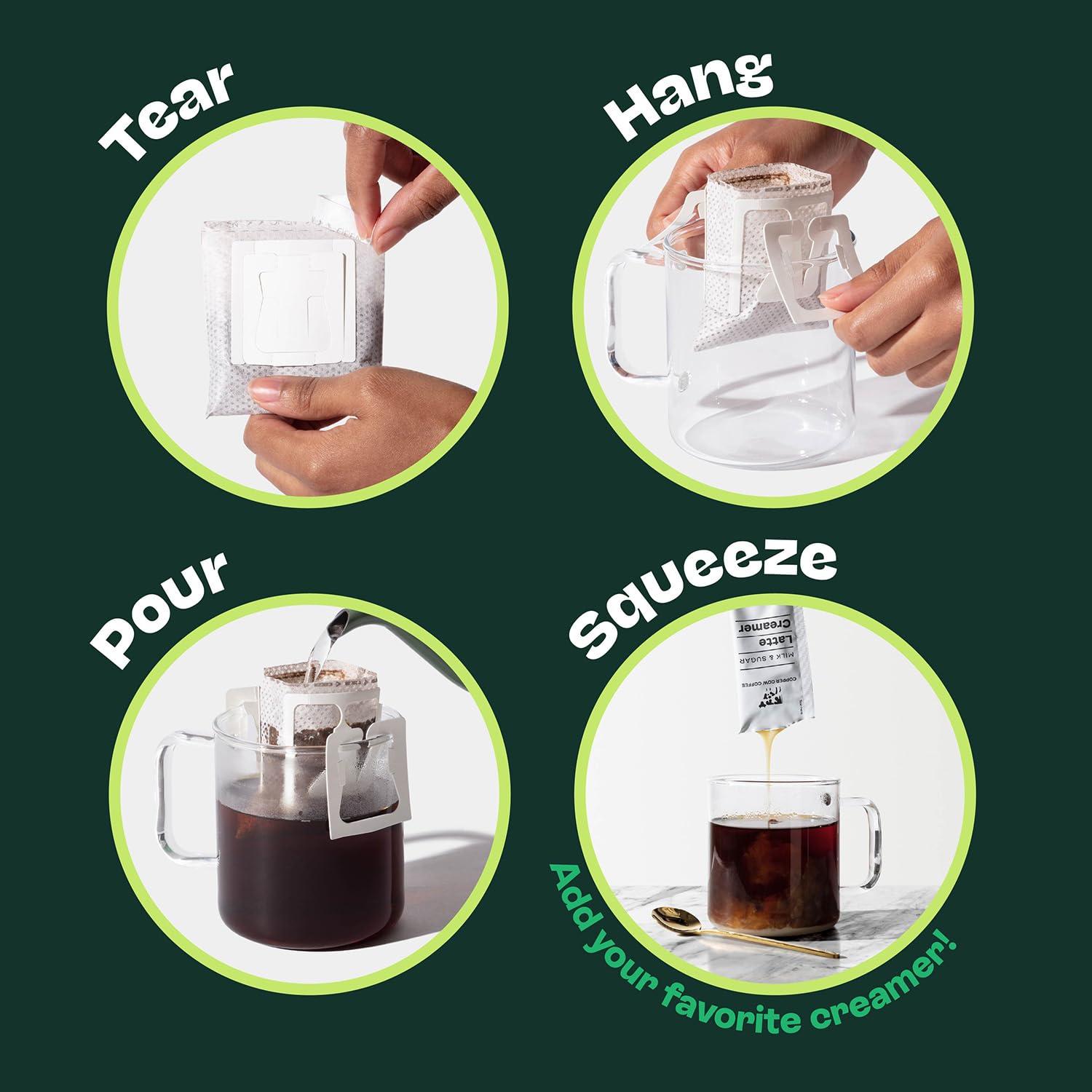 Copper Cow Coffee Copper Cow Premium Pour Over Single-Serve Vietnamese Coffee | Churro Lattes | Flavored with Real Cinnamon | Includes 8 Coffees & 8 Milk Creamers