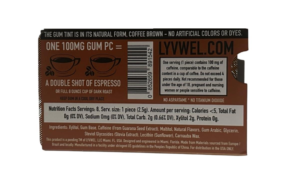 Lyvwel LyvWel Energy Gum | 100mg Caffeine per gem | All Natural | Sugar-Free Pre-Workout Boost: Your Essential Energy Supplement to Stay Awake- 3 Pack (Coffee)
