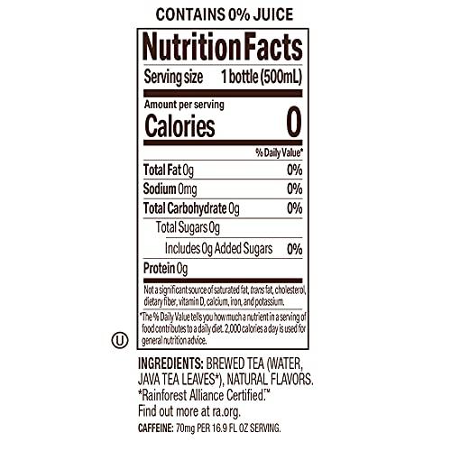 Tejava Tejava Unsweetened Peach Iced Tea, 16.9 Ounce PET Bottles, Natural, Non-GMO-Verified, Rainforest Alliance-Certified (12 Pack)