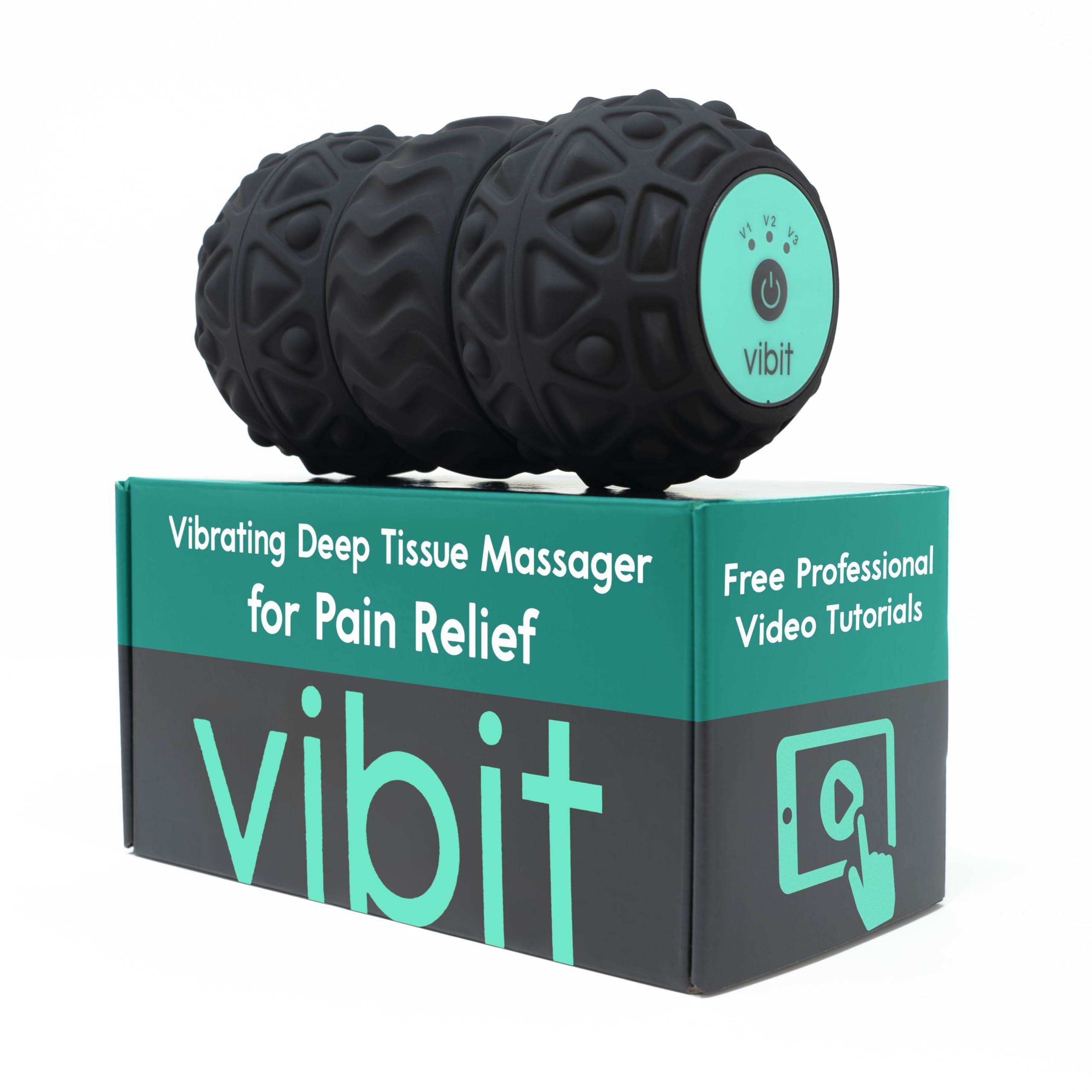 Vibit Vibit - Vibrating Massager for Plantar Fasciitis, Pain Relief and Sciatica, Foot and Body Portable Massage Roller, Deep Tissue Pain Relief from Feet to Neck, Electric, 3 Vibration Levels (Black)