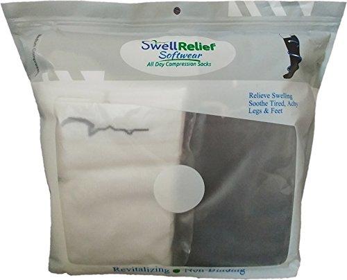 Swell Relief 4 Pair Medium Extra Soft Assorted Compression Socks, Moderate/Medium Graduated Compression 15-20 mmHg, for Men and Women. Nurses, Running, Travel & Flight Knee-High. Black, White, Khaki, Navy