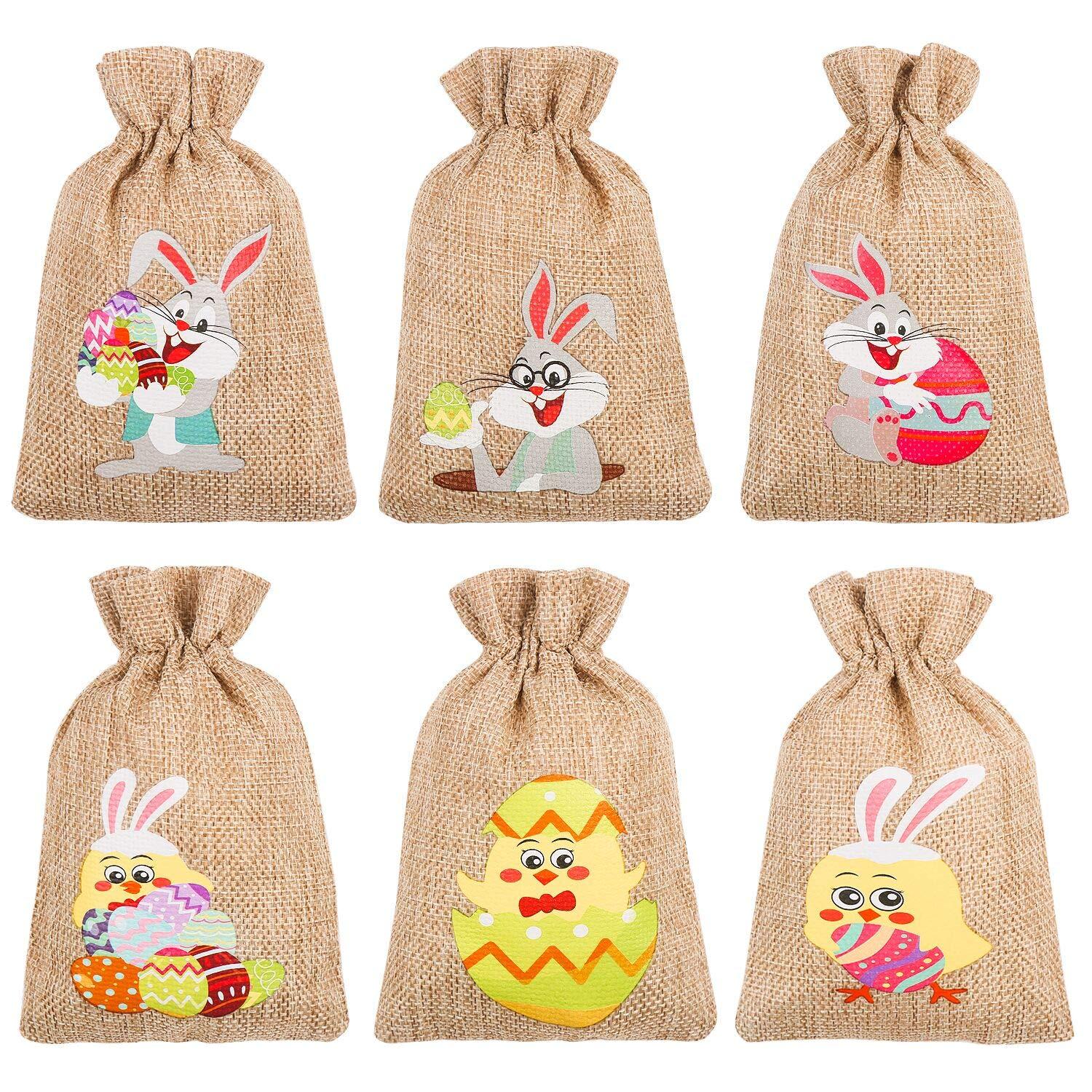 DIYASY DIYASY Easter Burlap Gift Bags, 36 Pcs Bunny and Chick Candy Bags with Drawstrings for Kids Easter Party Favor