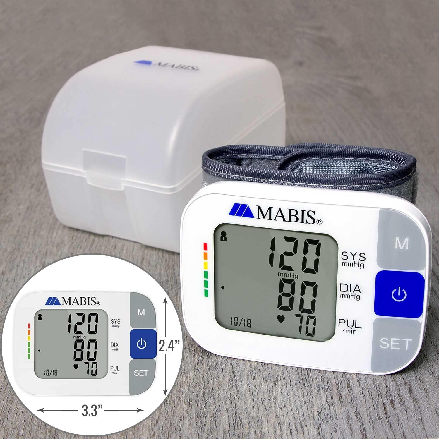Mabis MABIS Universal Wrist Talking Blood Pressure Monitor, Visual BP Guide, 396 Reading Memory Storage for 4 Users, Protective Storage Case, FSA & HSA Eligible