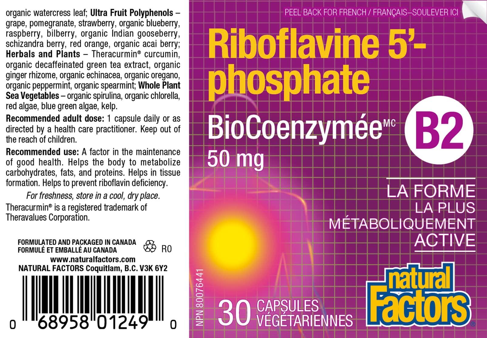 Natural Factors BioCoenzymatedRiboflavin5\'-Phosphate 50mg Natural Factors 30 VegCaps