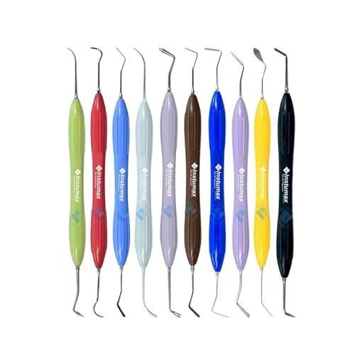 INSTUMAX INSTUMAX Set of 10 Dental Composite Placement Filling Instruments Silicon Handle Restoration Plugger/Spatula Appling Condensing Resin Tooth Restoration Set