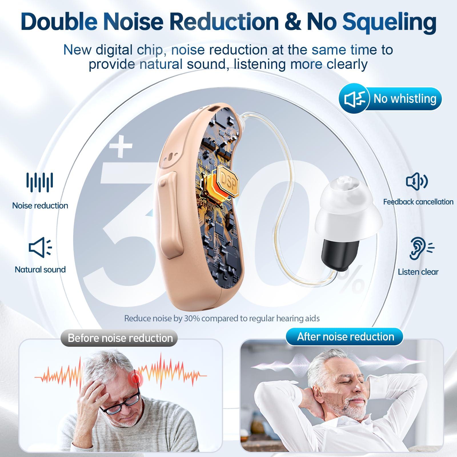 ackture Hearing Aids, RIC Rechargeable Hearing Aids for Seniors Adults with Noise Cancelling, Behind-The-Ear 16-Channel Digital Invisible Hearing Amplifier Devices with LED Charging Case for Moderate to Severe Hearing Loss