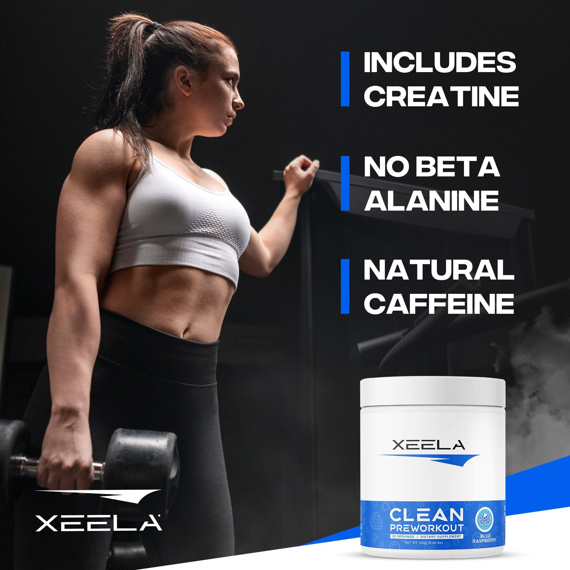 XEELA XEELA Pre Workout Powder - Clean & Tested - Jitter Free, Safe, and Natural - Increase Thermogenic Energy, Focus, and Endurance w/Creatine, Organic Caffeine, and Plant Based Citrulline (Blue Raspberry)