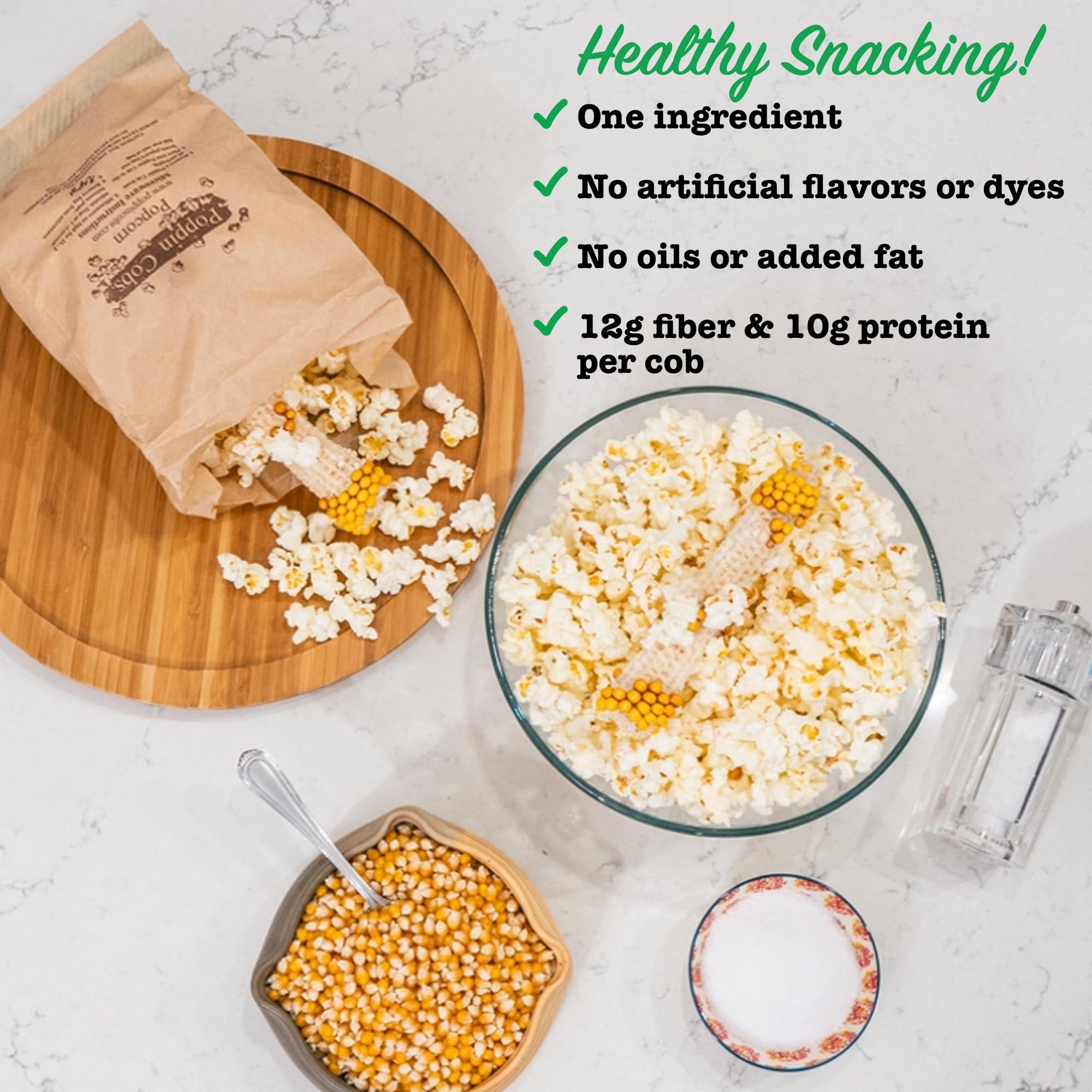 Poppin' Cobs Microwave Popcorn on the Cob - Pops off the Cob | Poppin\' Cobs Popcorn | Individually Wrapped Popcorn Cobs with 3 Bags For Popping | Single Ingredient | Gluten Free | Non-GMO | Single Harvest | Farm Fresh | Farmer Owned